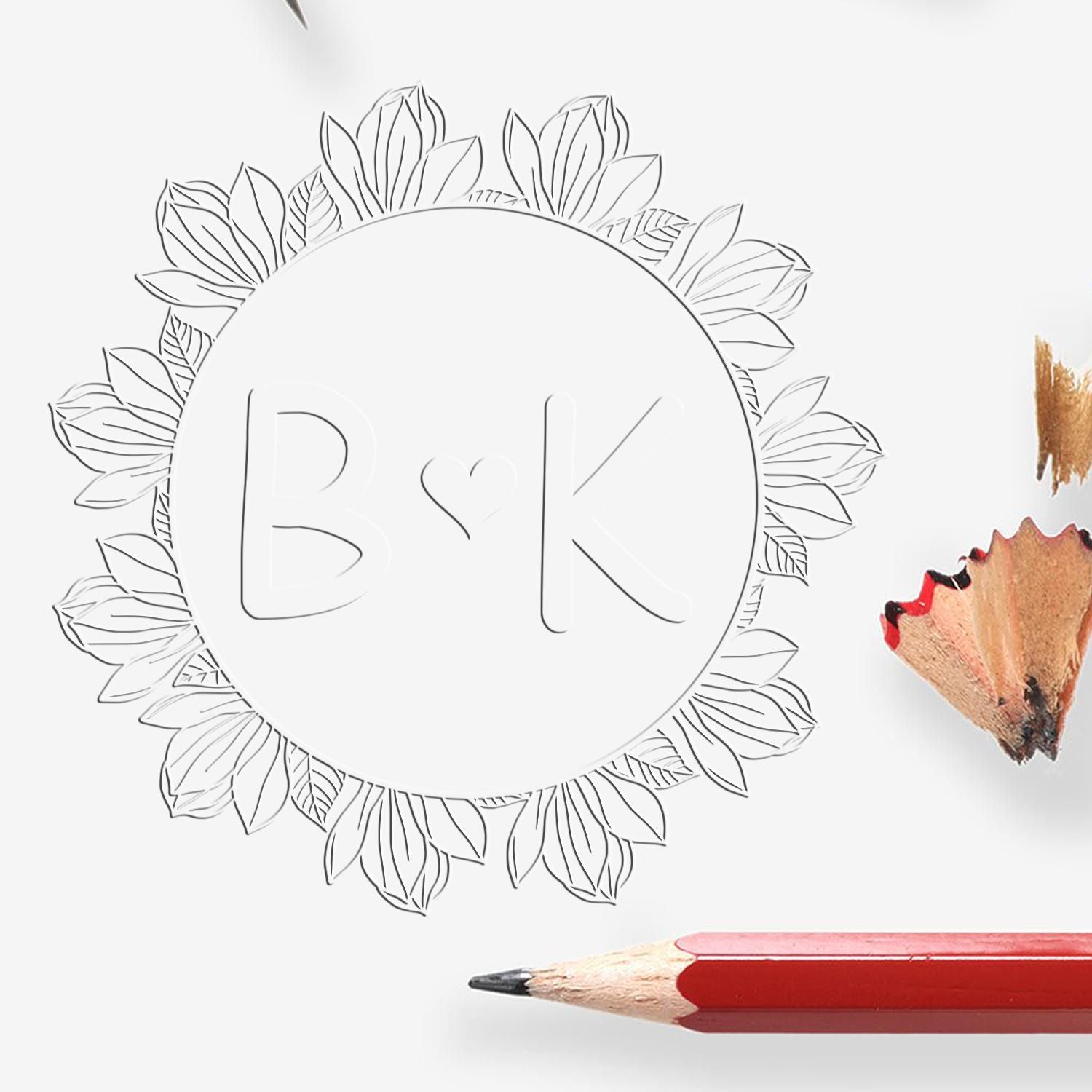 Soft Floral Love Monogram Personalized Wedding Favor Initial Stamp Embosser