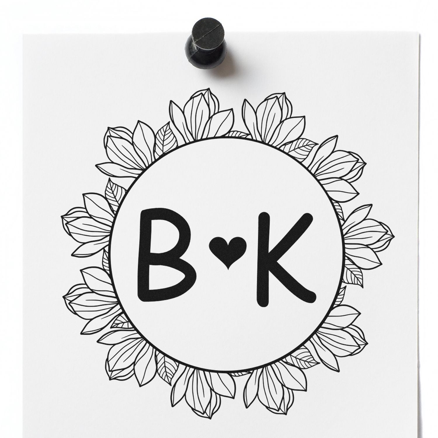 Round Floral Love Monogram Scrapbooking Initial Stamp