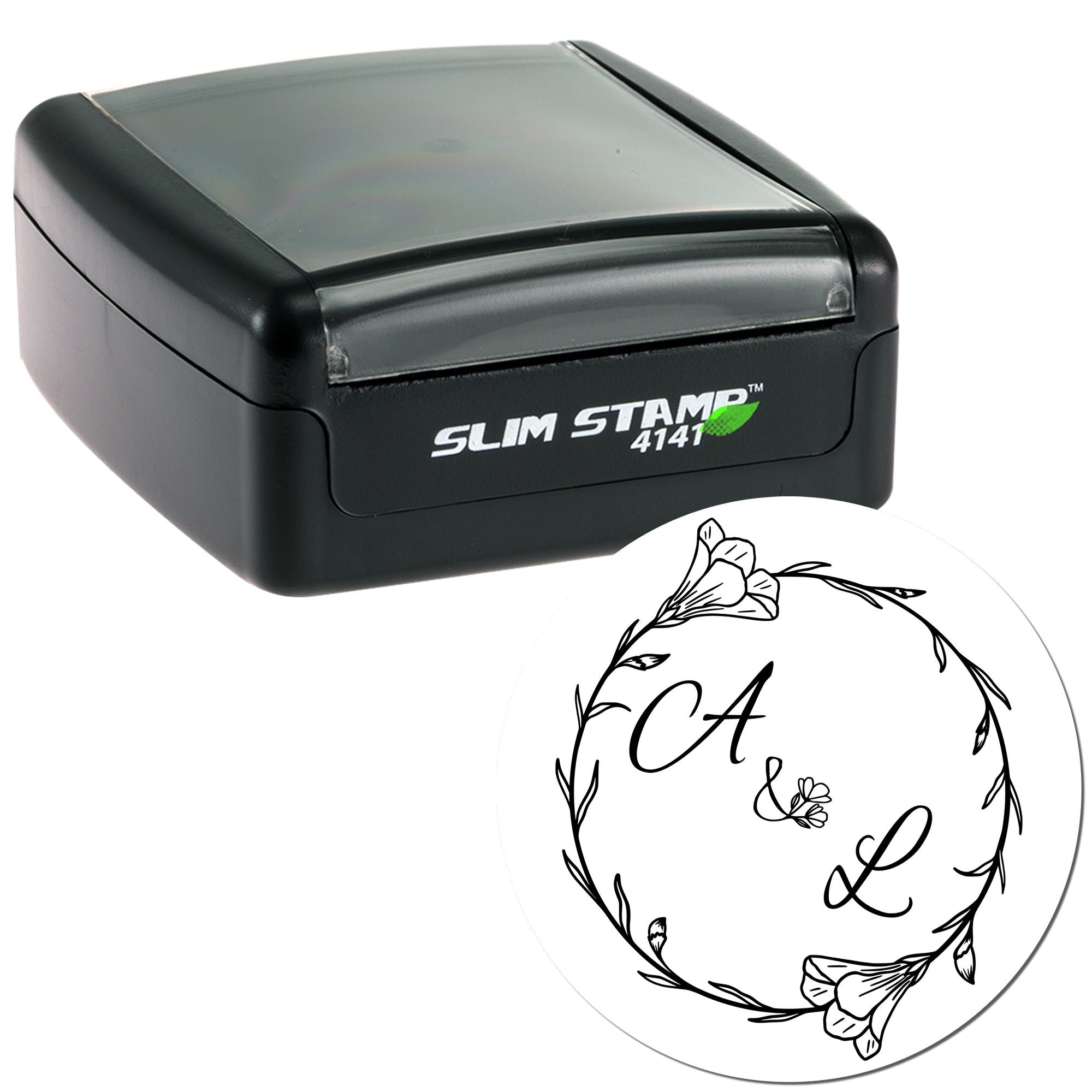 Floral Embrace Monogram Personalized Rubber Stamp - Engineer Seal Stamps