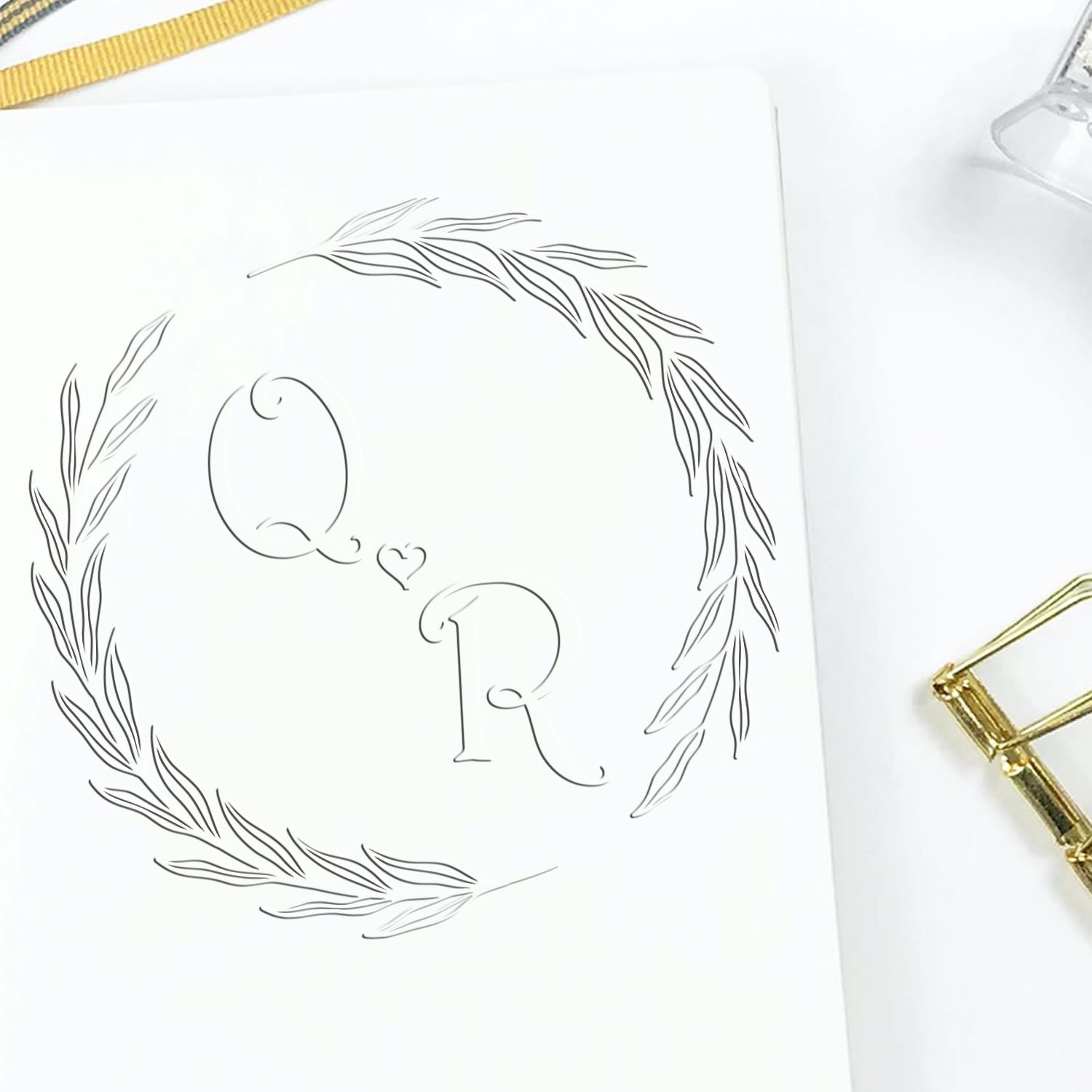 Soft Love Laurel Monogram Personalized Wedding Invitation Initial Embossing Stamp