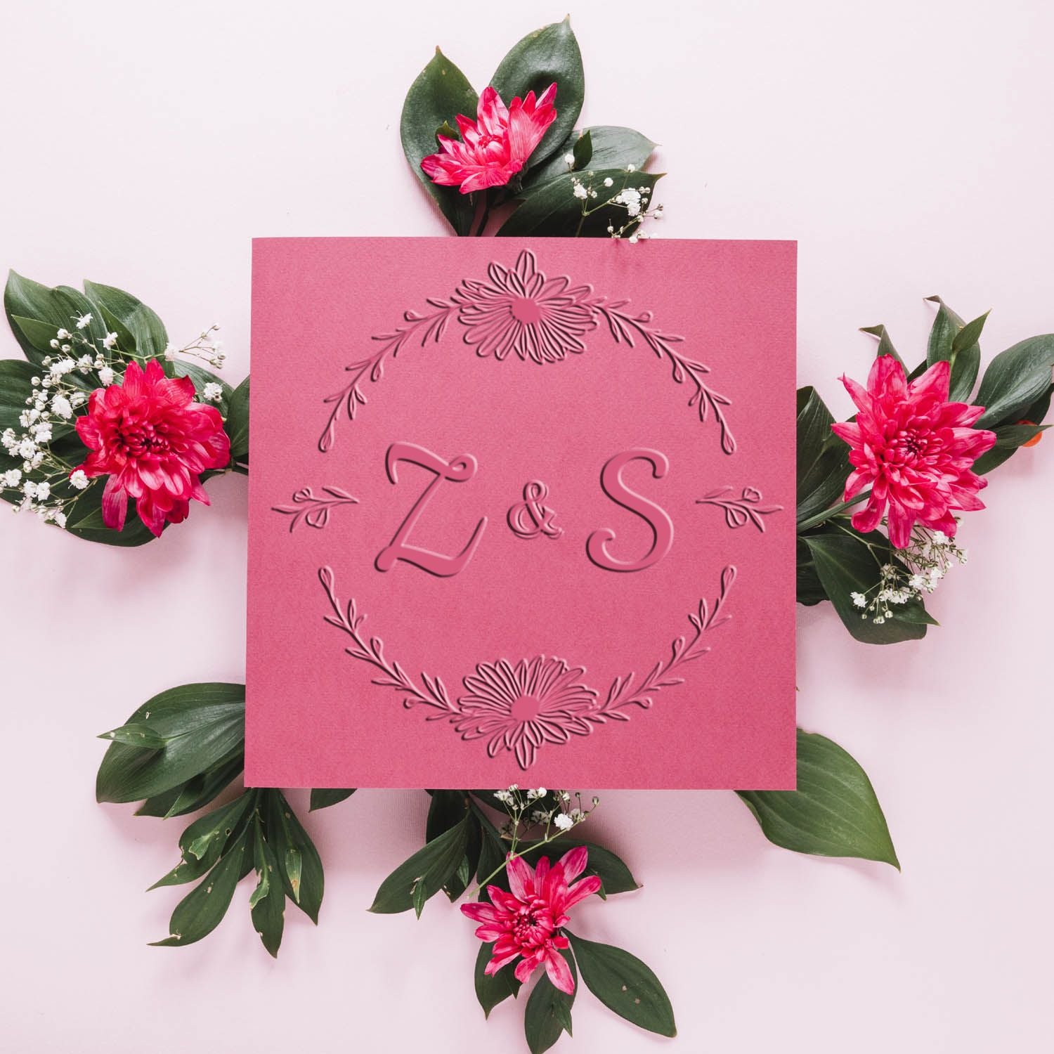 Soft Blossom Monogram Personalized Wedding Invitation Initial Stamp Embosser