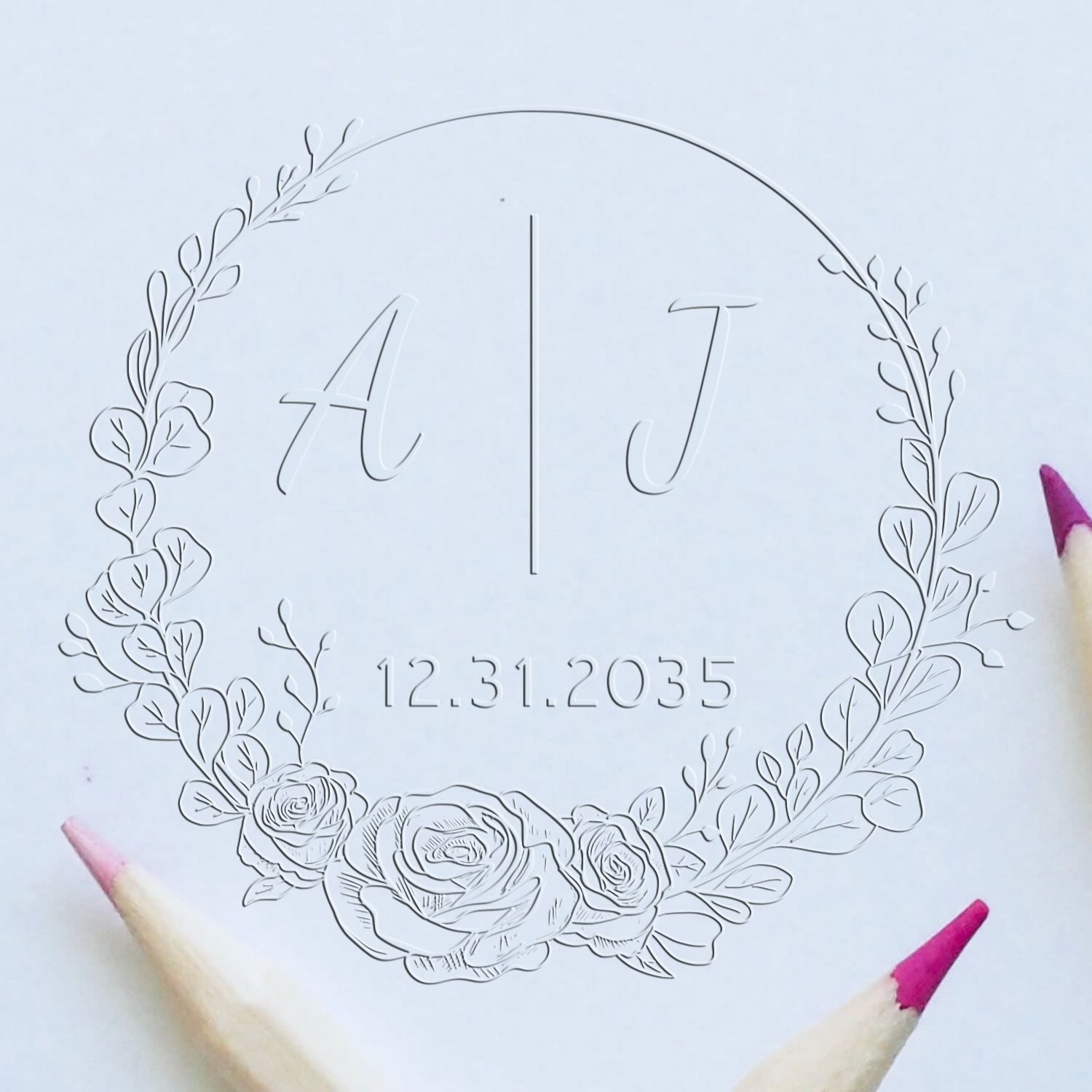 Soft Floral Beauty Personalized Couples' Wedding Logo Stamp Embosser