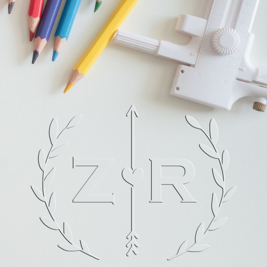 Soft Love Darts Personalized Floral Initial Embosser - Engineer Seal Stamps