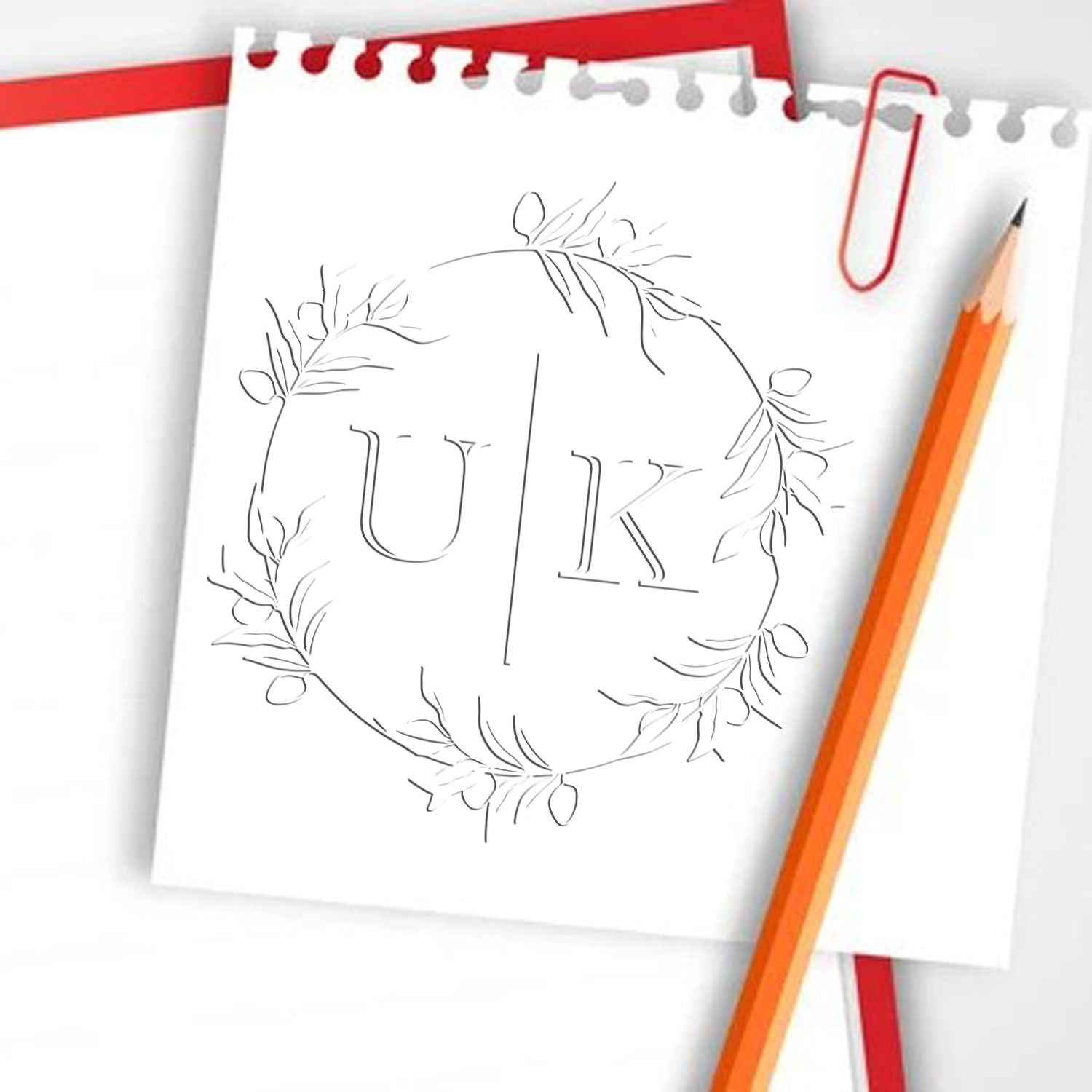 Desk Olive Branch Elegance Custom-Made Script Monogram Embossing Stamp - Engineer Seal Stamps