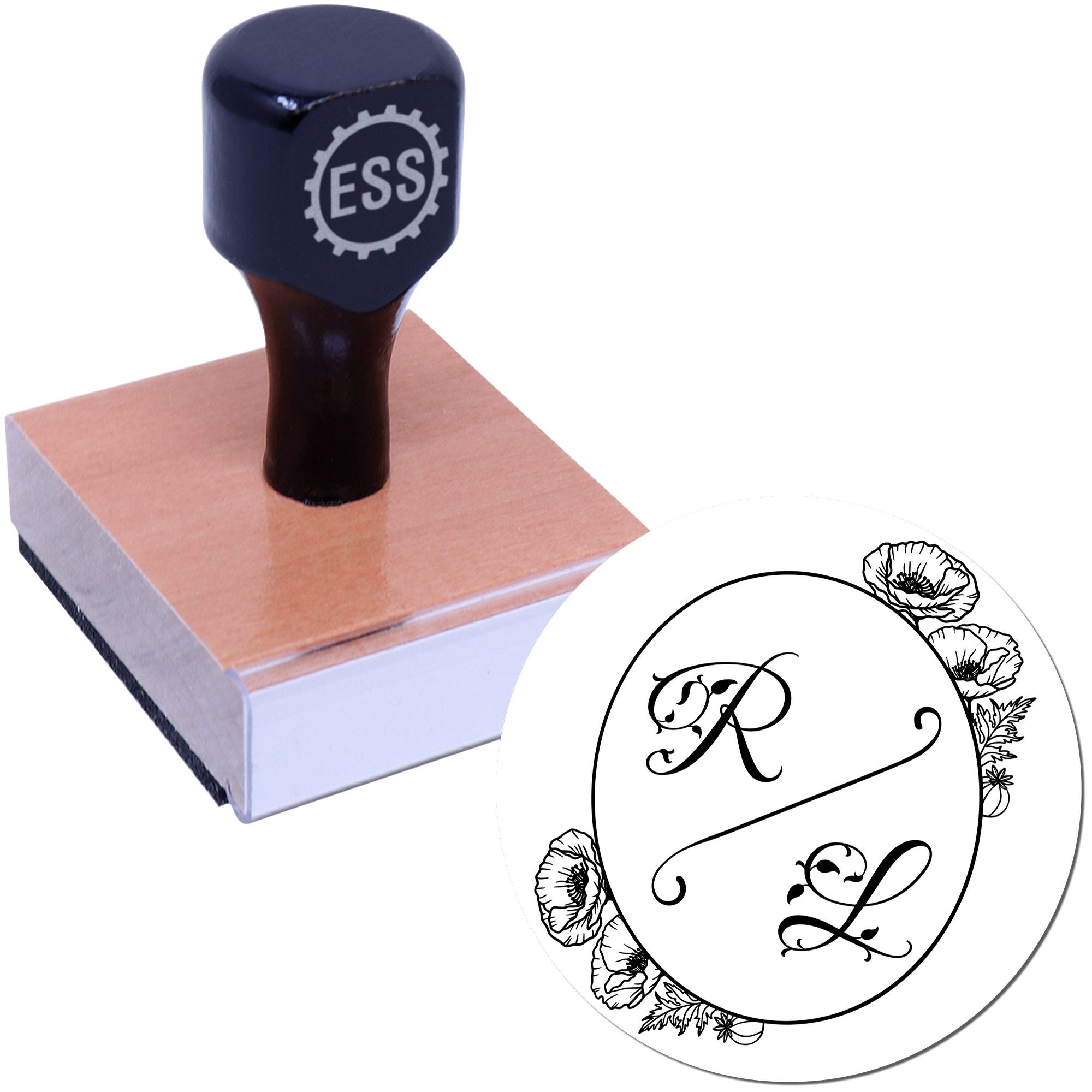 Round Botanical Beauty Monogram Initial Wedding Stamp