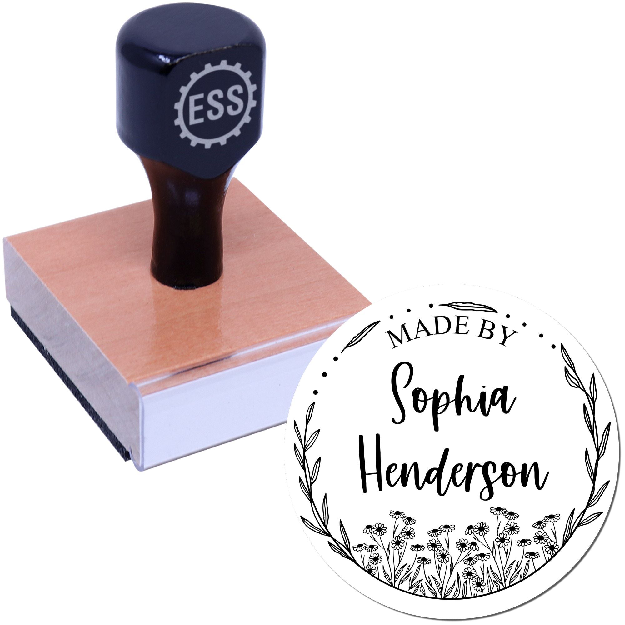 Round Handcrafted Blooms Personalized Handcrafted Stamp