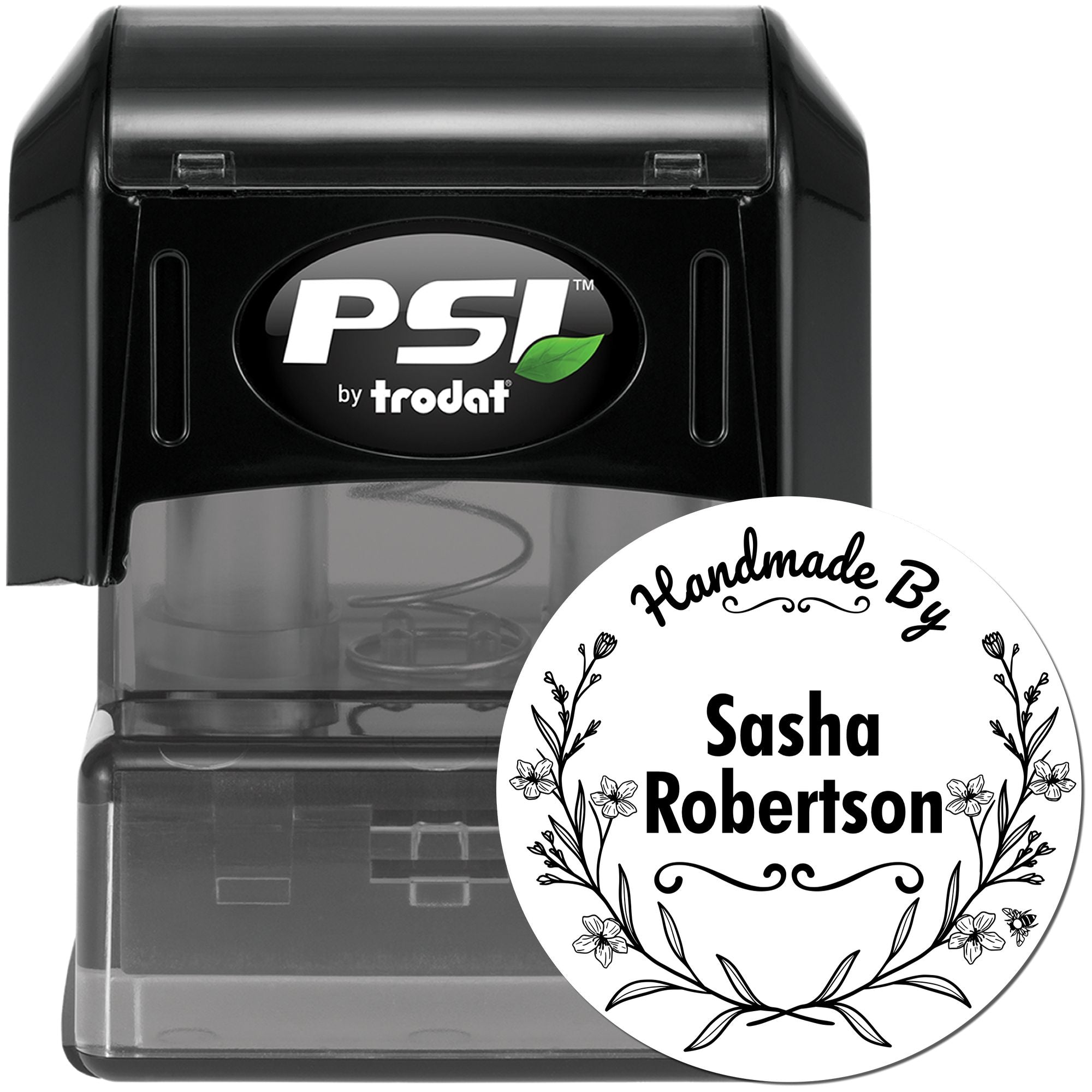 Floral Handcrafted Elegance Personalized Maker Rubber Stamp - Engineer Seal Stamps