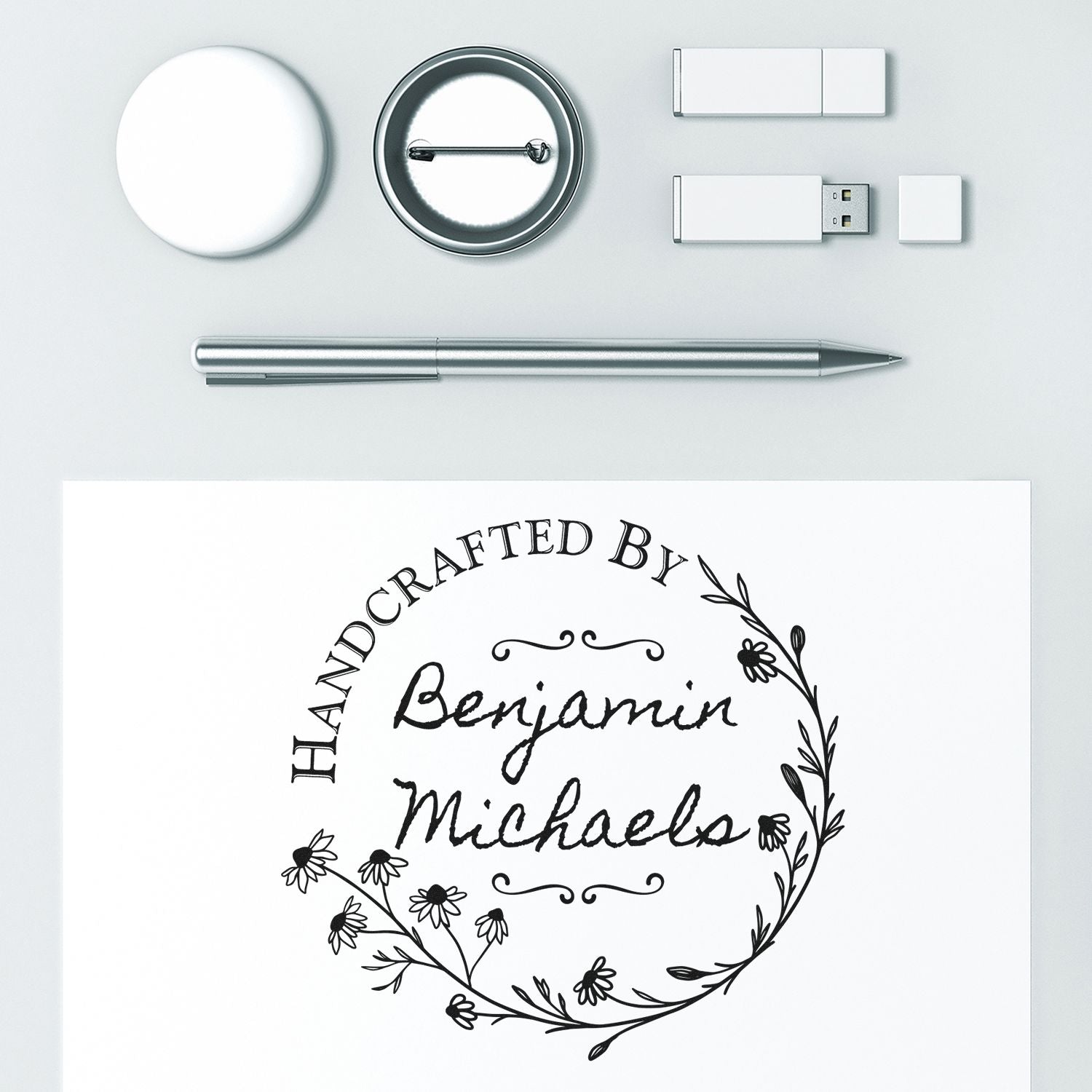 Round Blooming Creations Personalized Maker Rubber Stamp