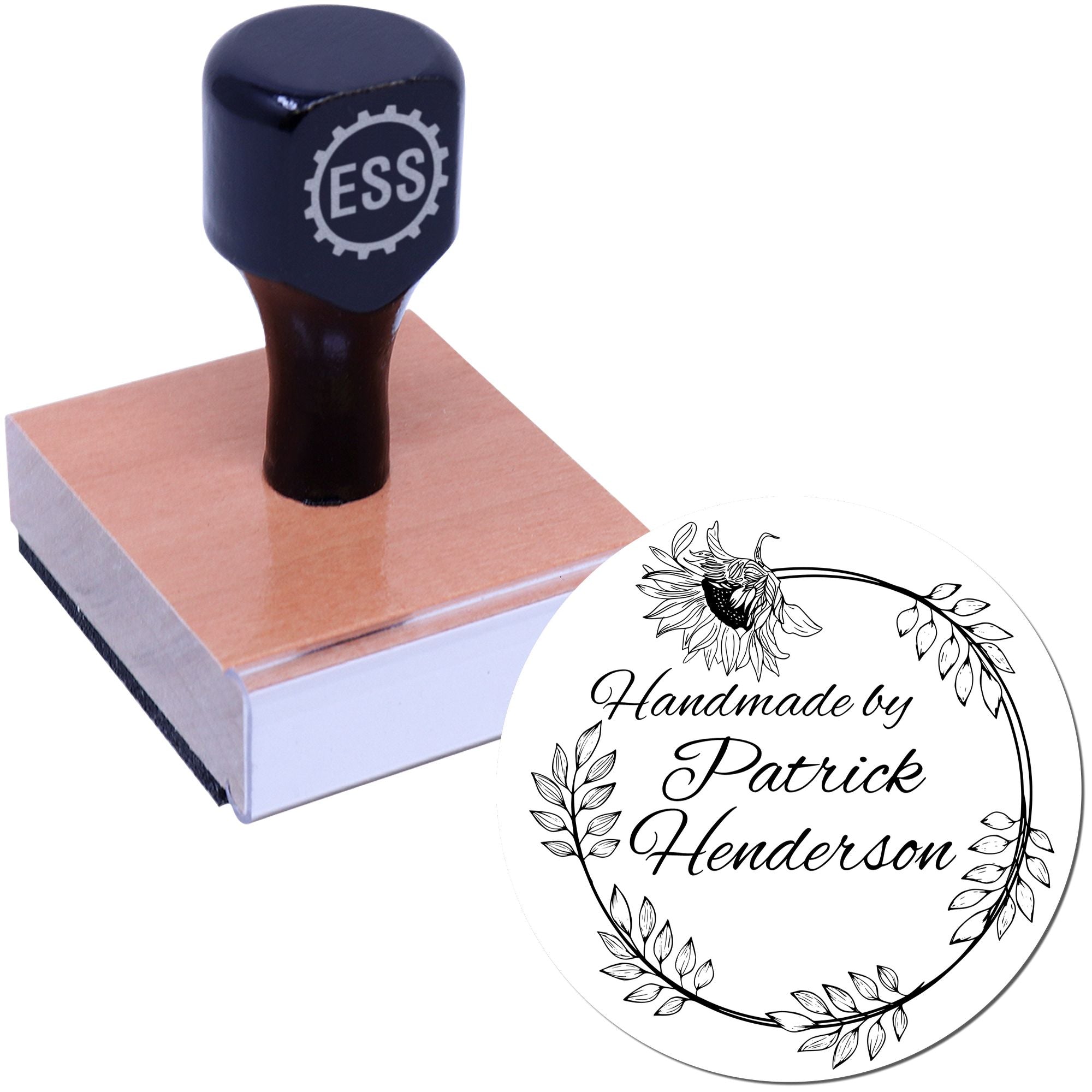 Round Sunflower Signature Seal Personalized Rubber Stamp