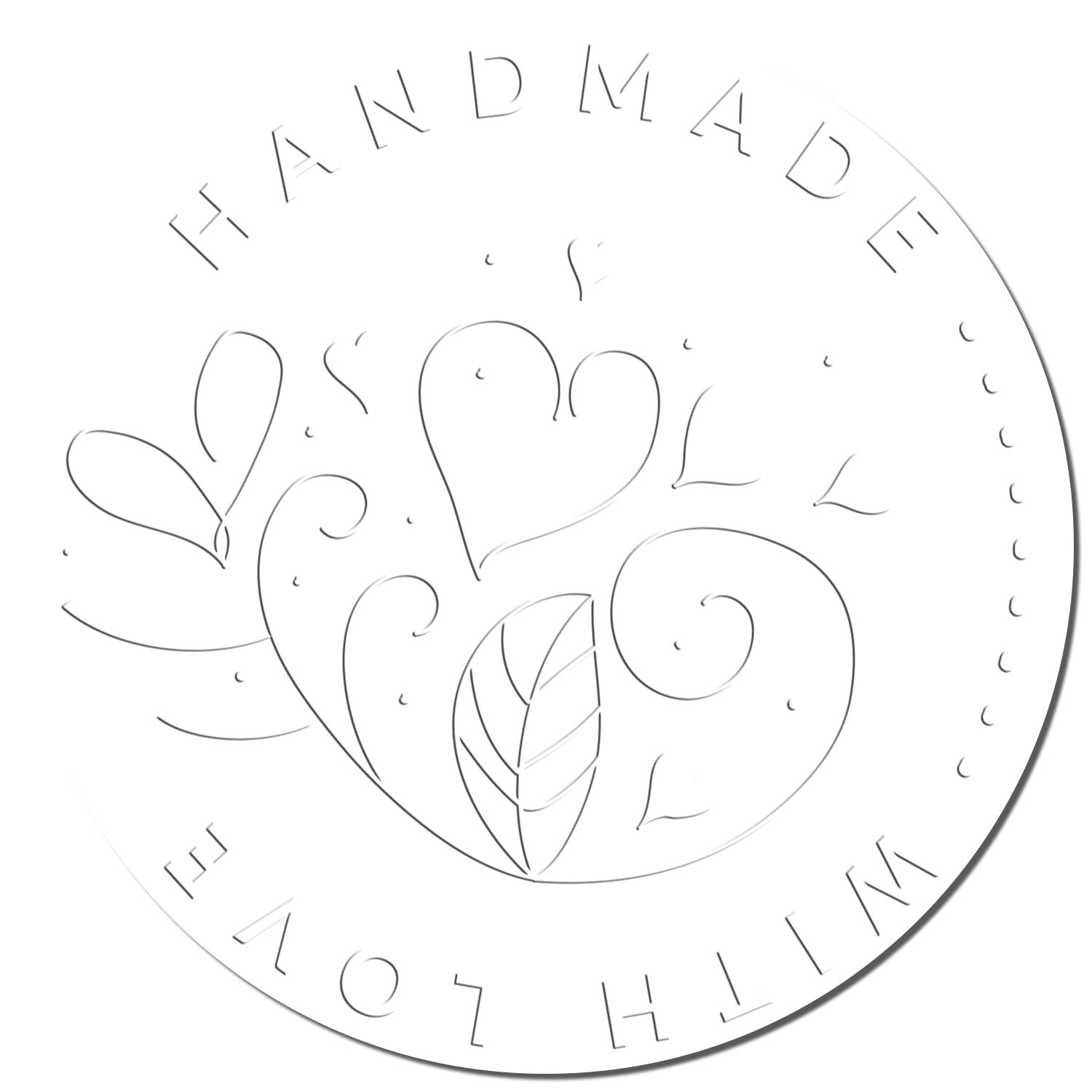 White circular handmade lover stamp seal with heart outlines and fine black line art border