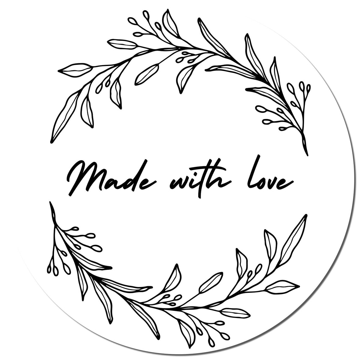 Black impression of the Round Love's Embrace handmade stamp by ESS, showcasing its detailed design on paper.
