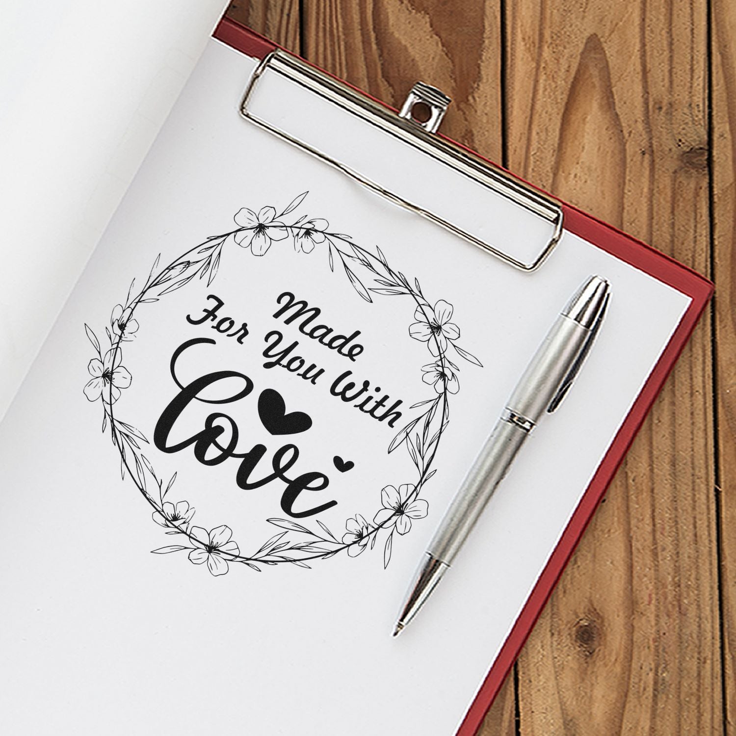 Round Love's Floral Embrace Customized Maker Rubber Stamp
