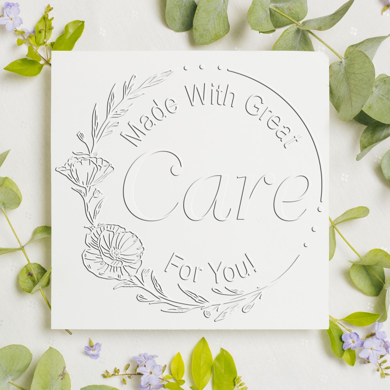Soft Floral Care Stamp Customizable Handmade Embossing Stamp