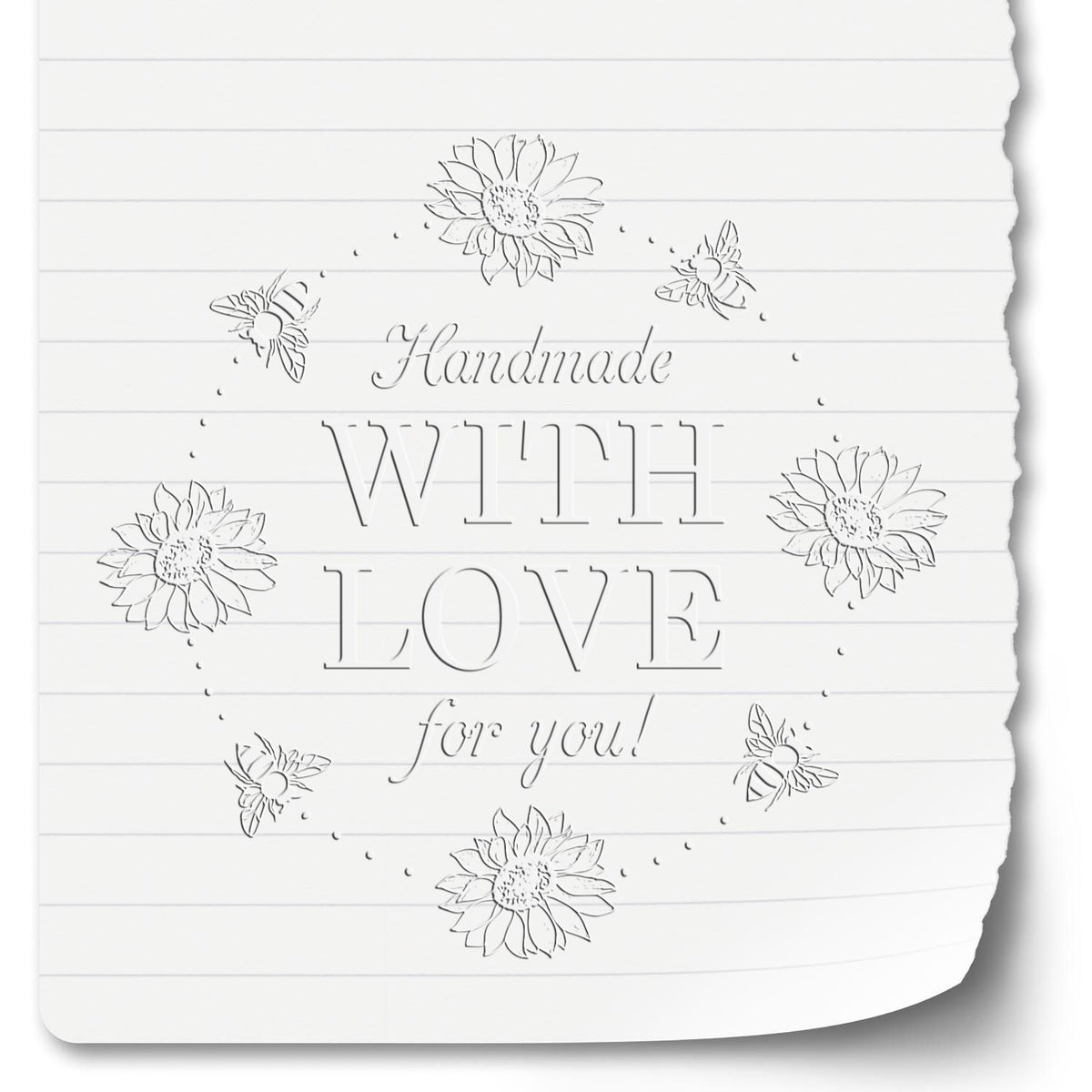 Shiny Soft Bee-loved Blossoms thank you stamp in use, featuring a handcrafted design with floral and bee details on a stamp pad.