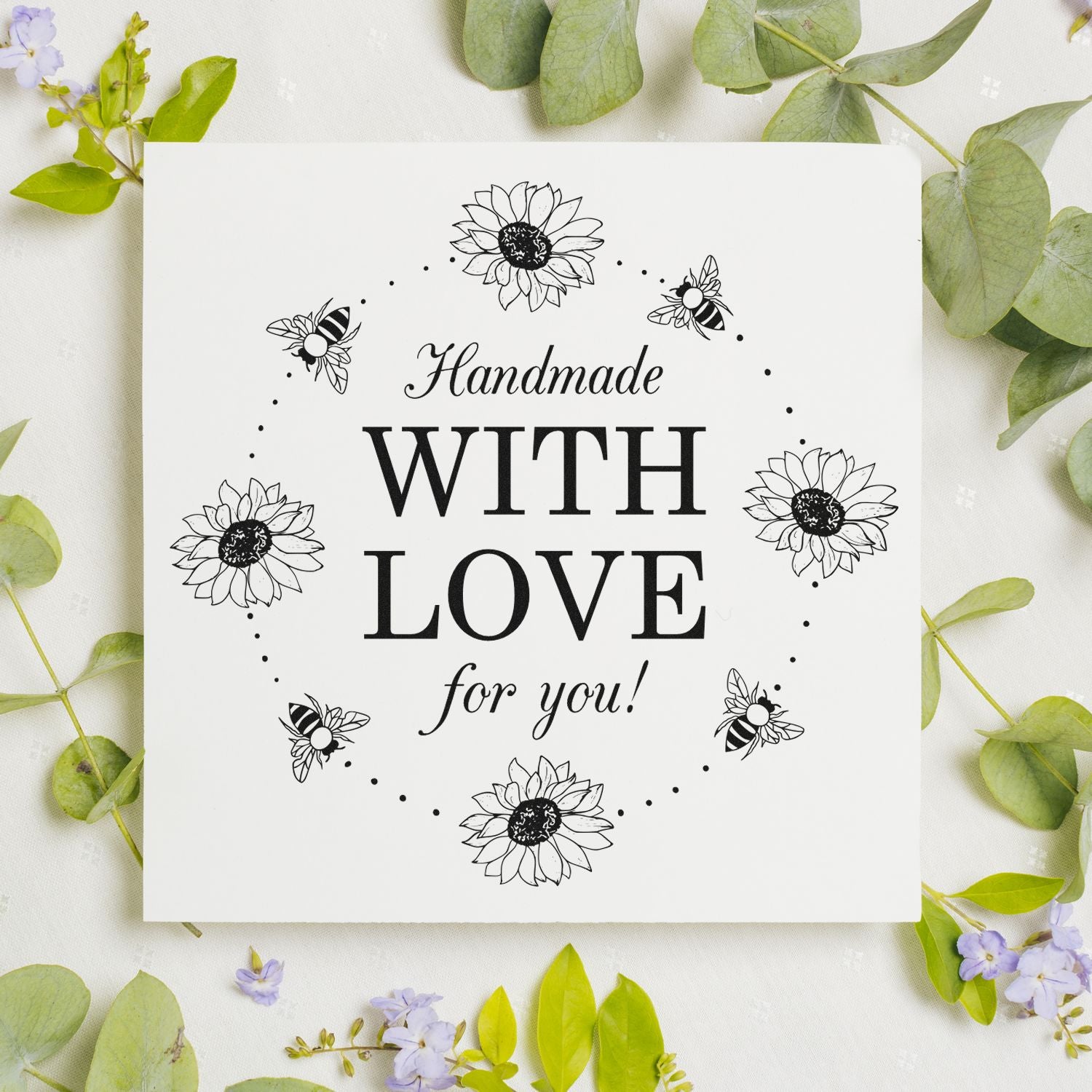 Round Bee-loved Blossoms Personalizable Handmade Rubber Stamp