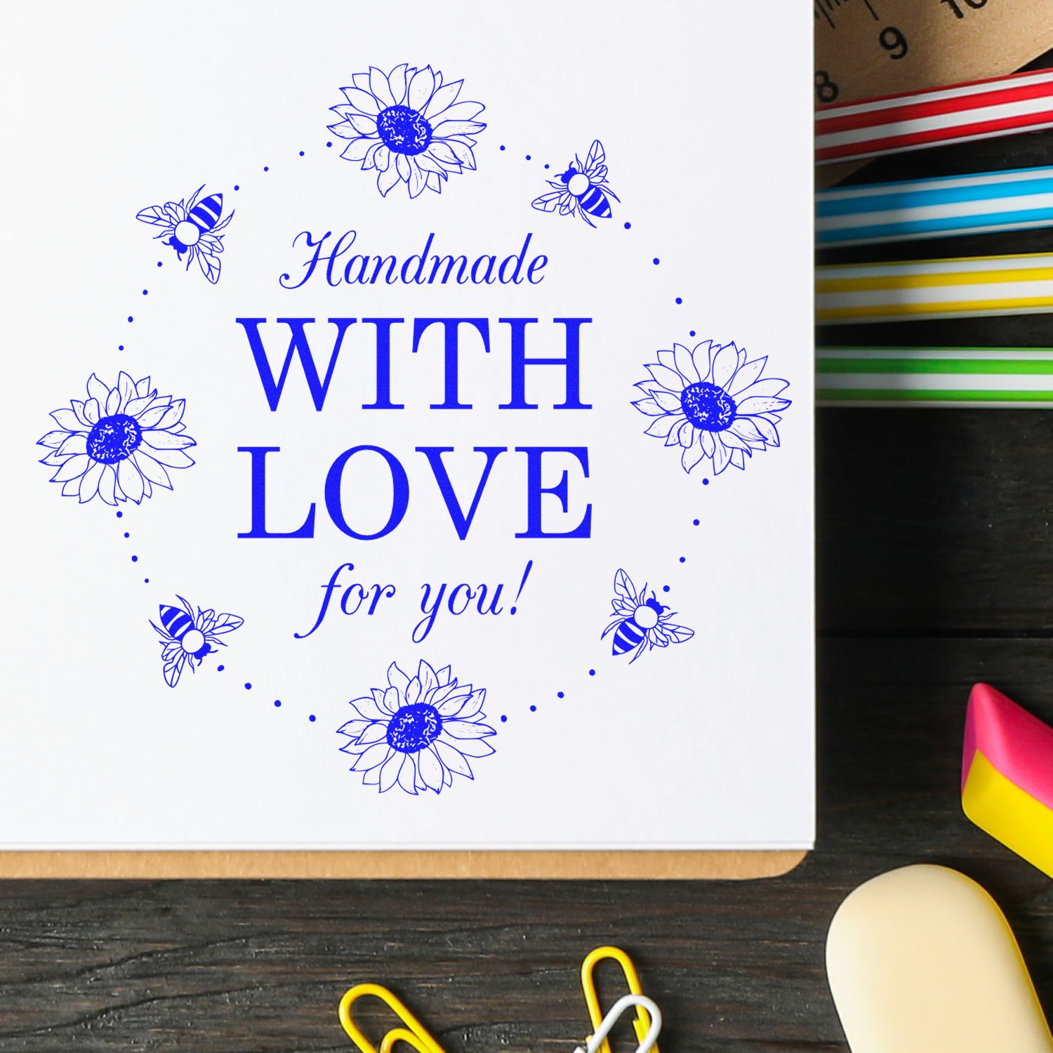 Bee-loved Blossoms Personalized Handcrafted Stamp - Engineer Seal Stamps