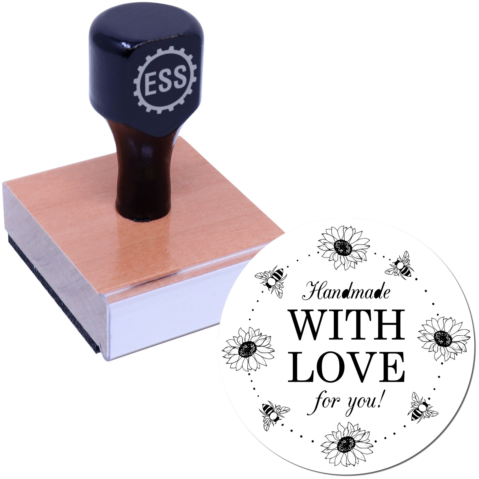 Round Bee-loved Blossoms Personalizable Handmade Rubber Stamp