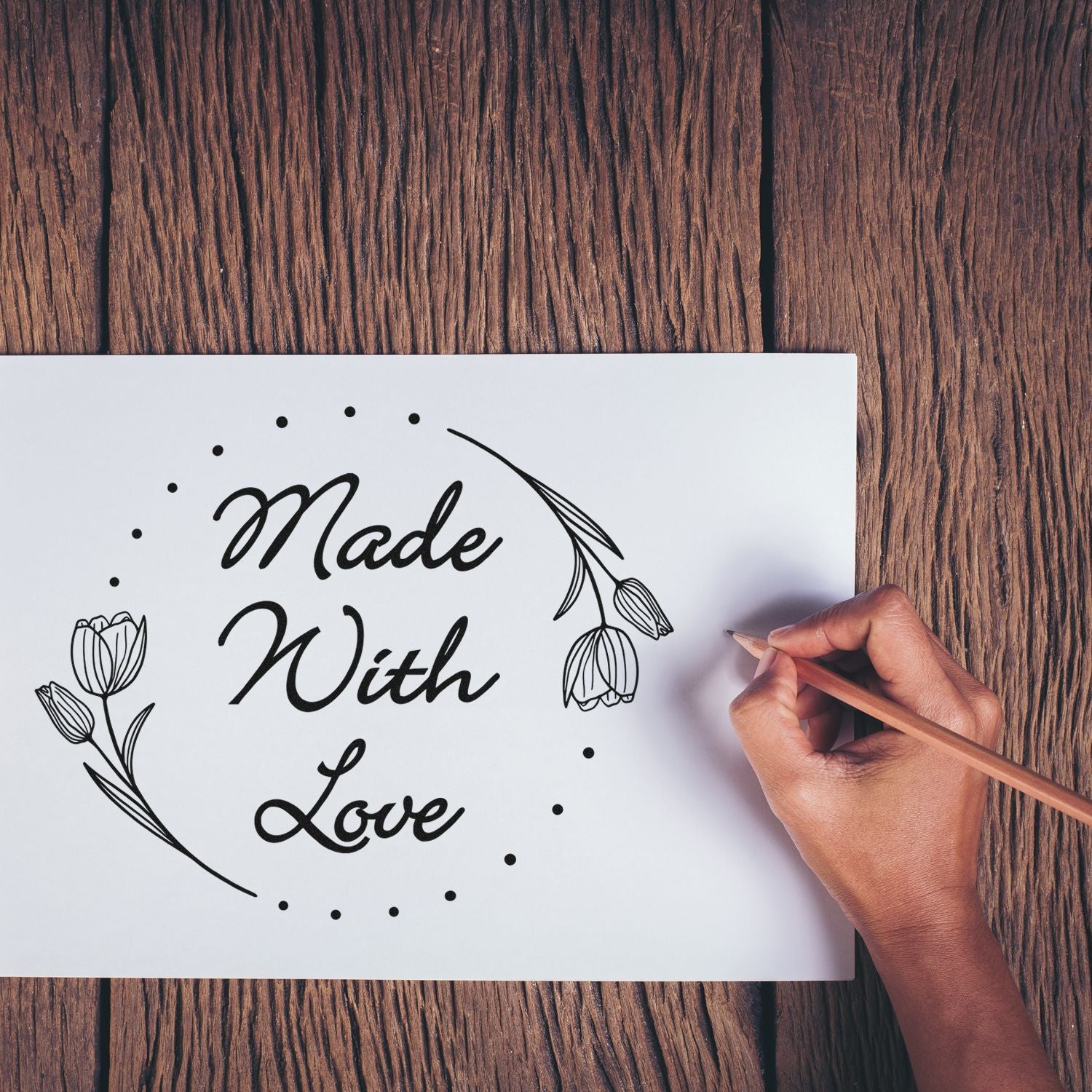 Round Floral Love Seal Personalizable Handcrafted Rubber Stamp