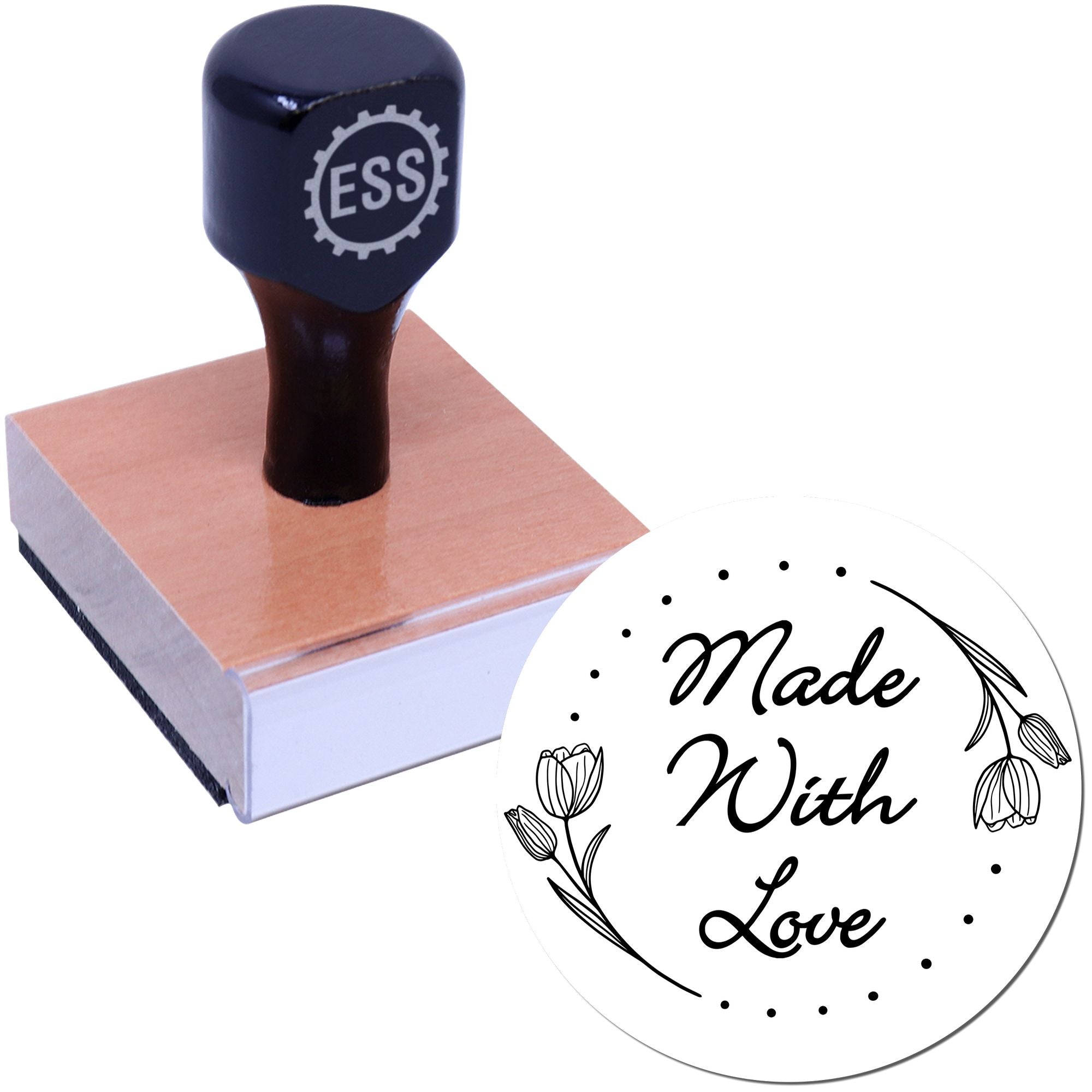Round Floral Love Seal Personalizable Handcrafted Rubber Stamp