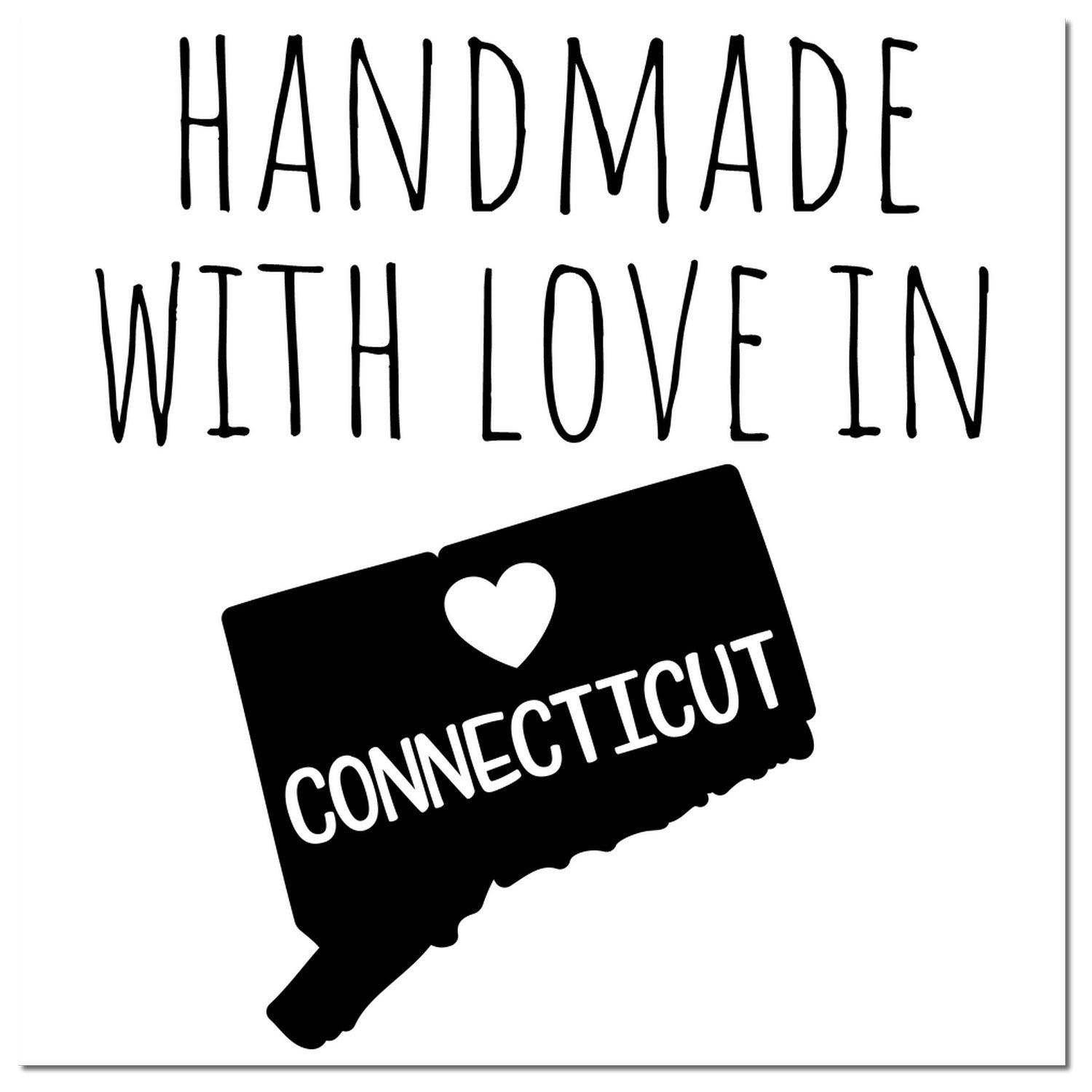 Connecticut handmade rubber stamp with wood handle by ESS, featuring an engraved Connecticut design for stamping crafts.
