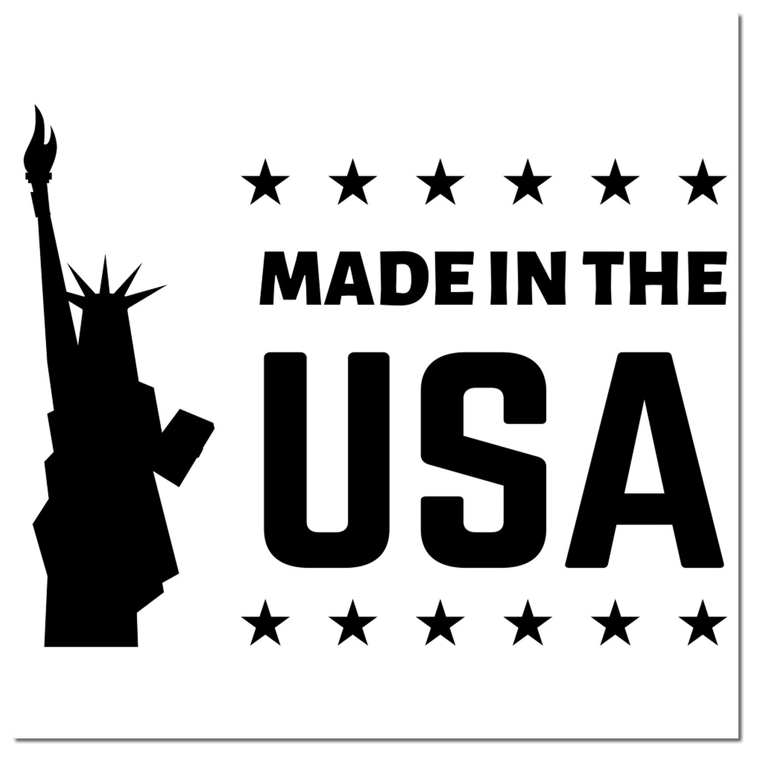 Black rubber stamp with a wooden handle from Liberty Made in the USA, featuring the ESS made in stamps imprint.