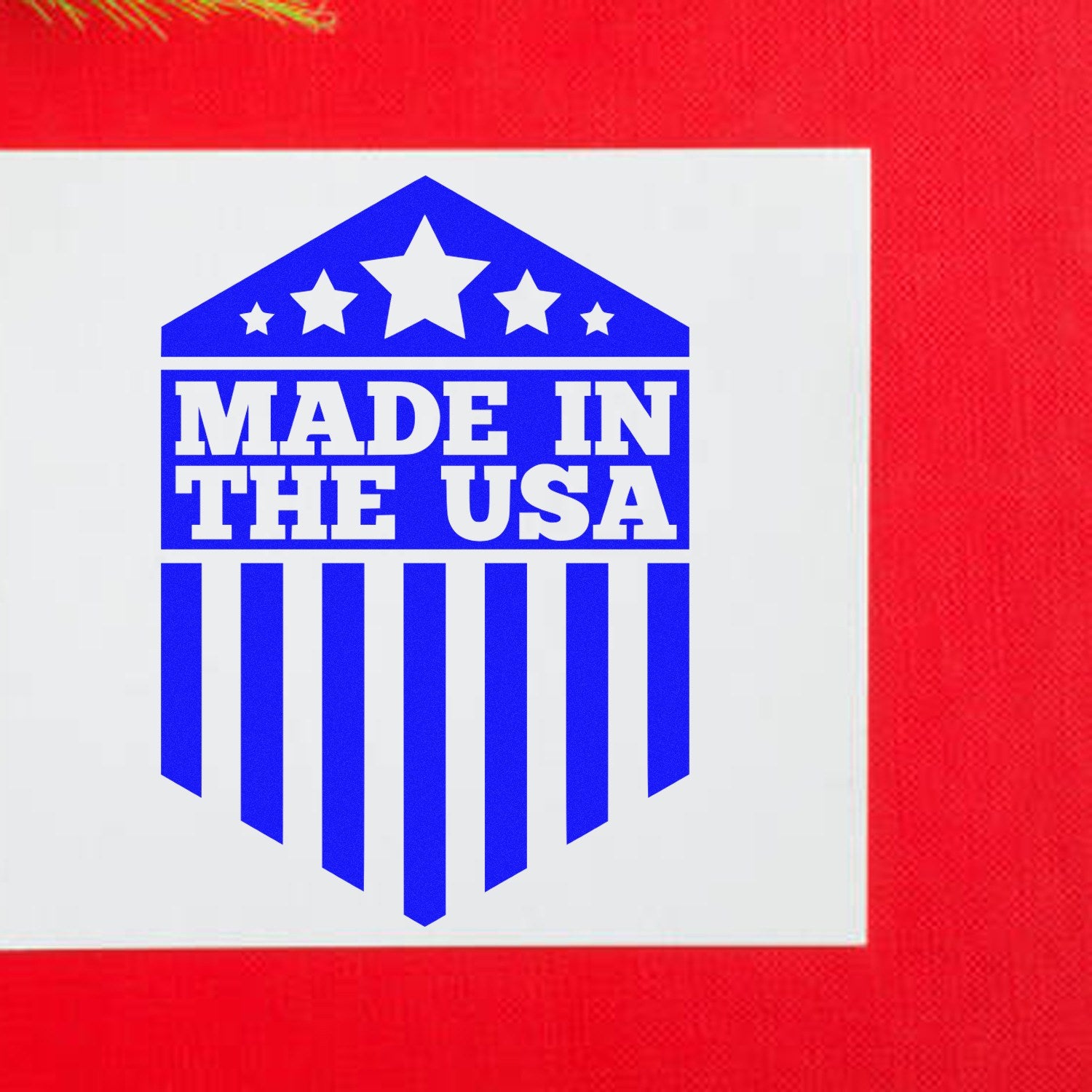 Wood handle patriotic pride seal rubber stamp by ESS, featuring a patriotic design, in use on a stamped surface.