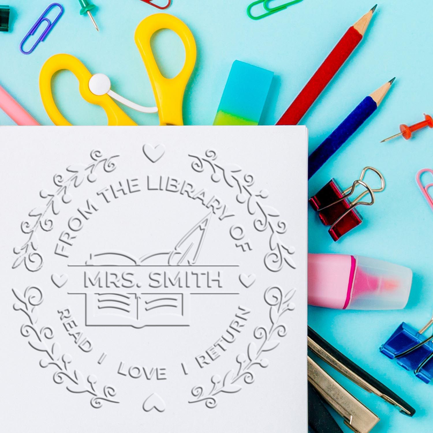 Hybrid Floral Library Customized Teacher For Book Lending Embosser - Engineer Seal Stamps