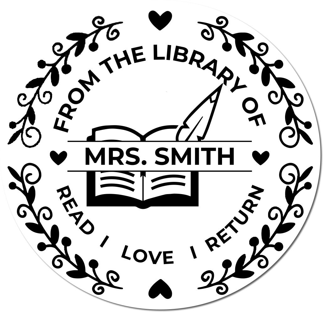 Floral Library Self-Inking Personalized Teacher Book Return Label Stamp - Engineer Seal Stamps