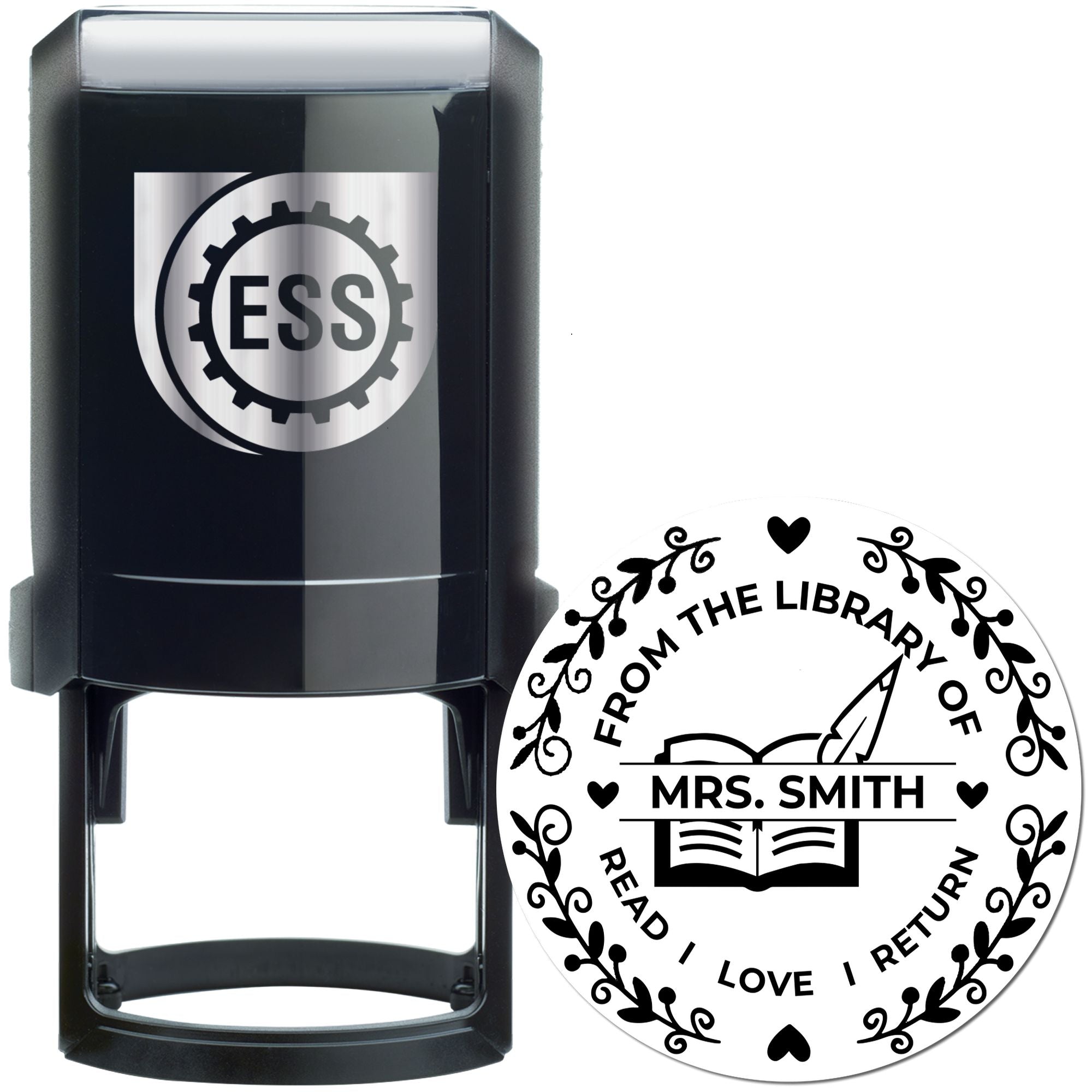 Floral Library Self-Inking Personalized Teacher Book Return Label Stamp - Engineer Seal Stamps