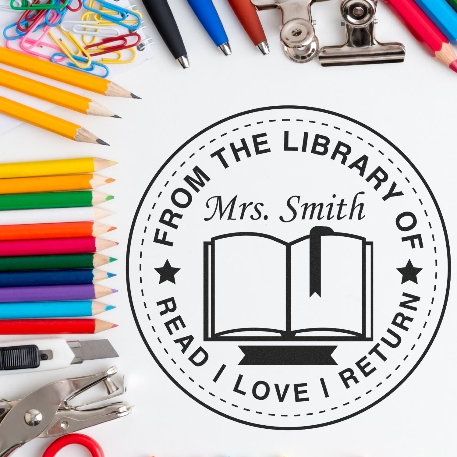 Open Book Self-Inking Personalized Read It Love It Return It Gift Stamp - Engineer Seal Stamps