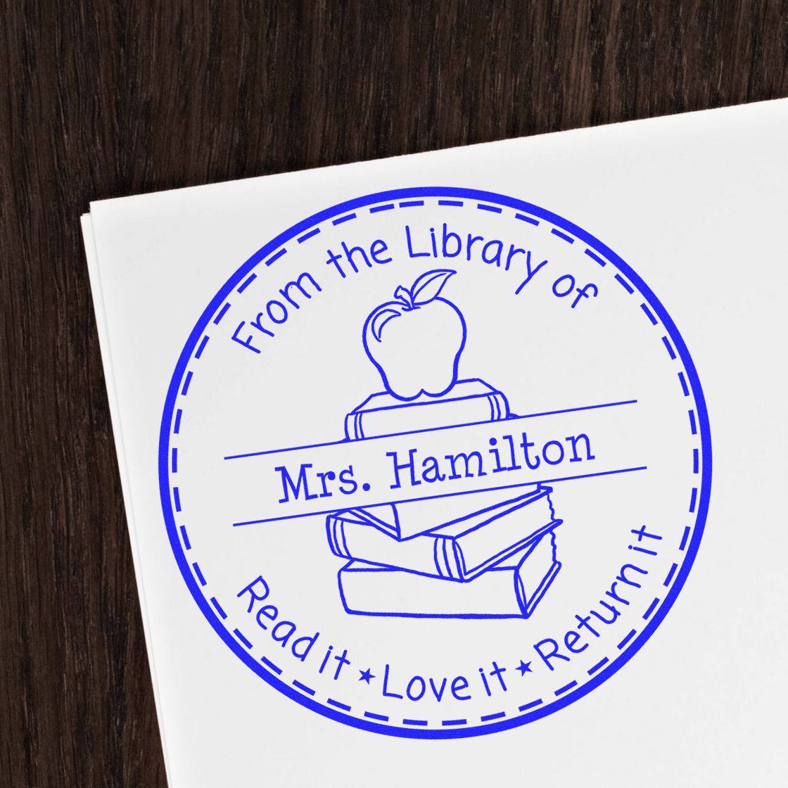 Classic Apple PSI Pre-Inked Personalizable Teacher Library Branding Stamp - Engineer Seal Stamps