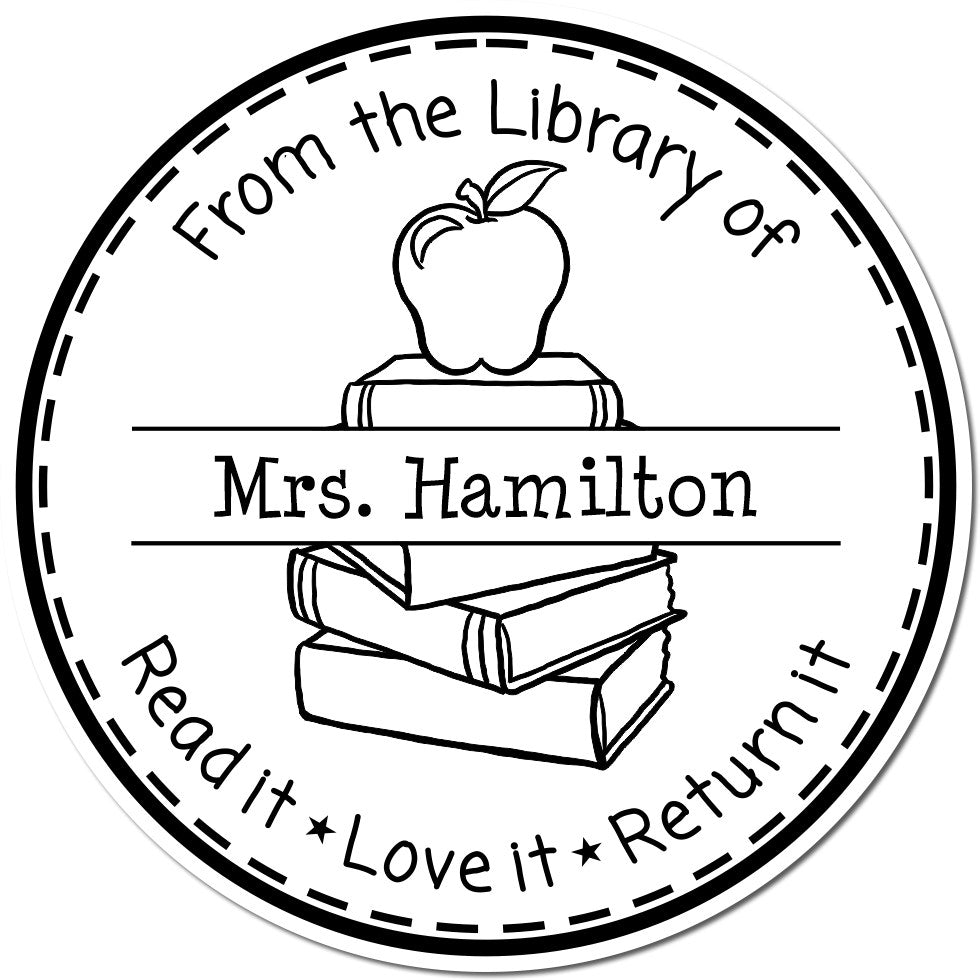 Classic Apple PSI Pre-Inked Personalizable Teacher Library Branding Stamp - Engineer Seal Stamps