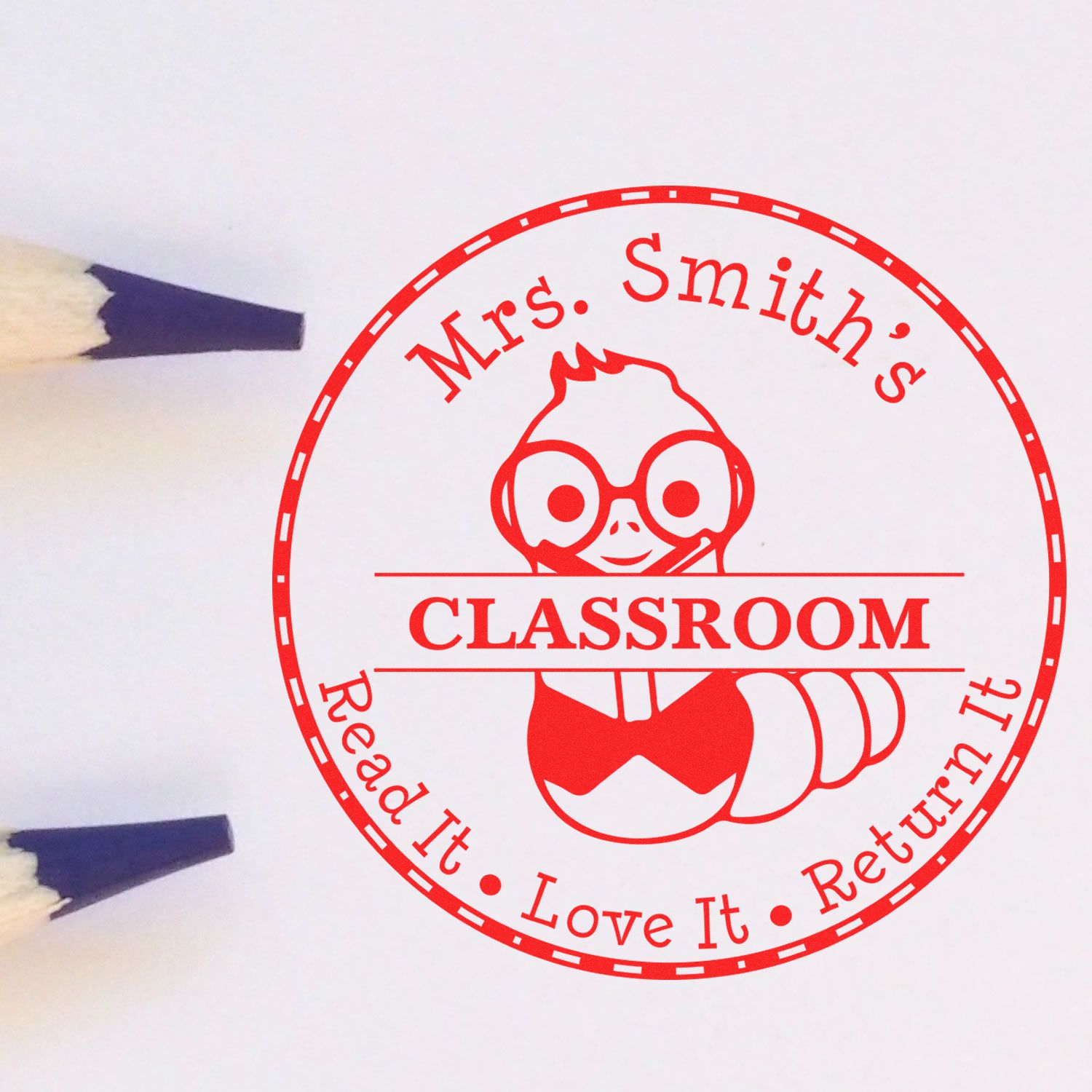 Pre-Inked Mister Worm Book Return For Teacher Stamp - Engineer Seal Stamps