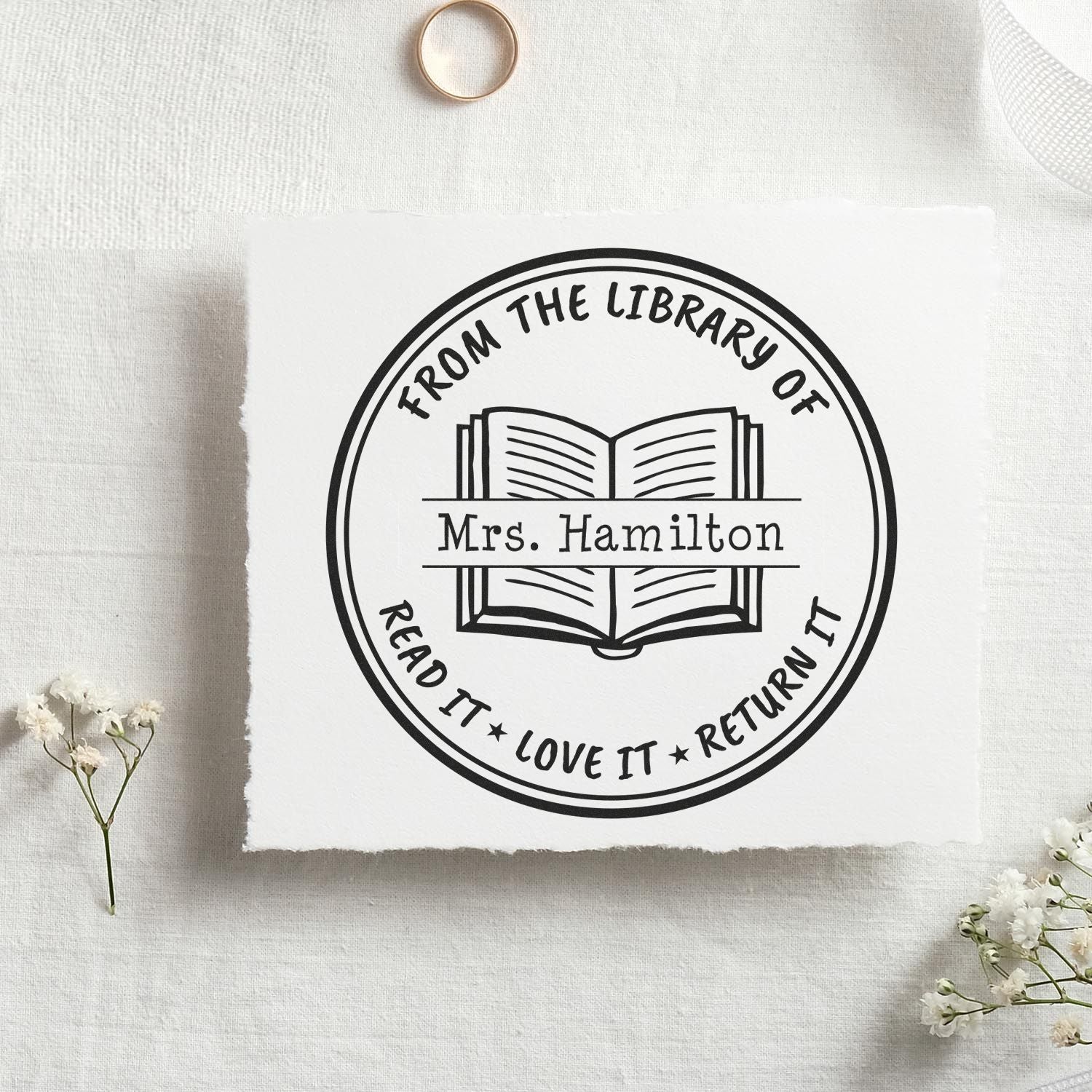 Classic Book Self-Inking Custom Library With Teacher's Name Stamp - Engineer Seal Stamps