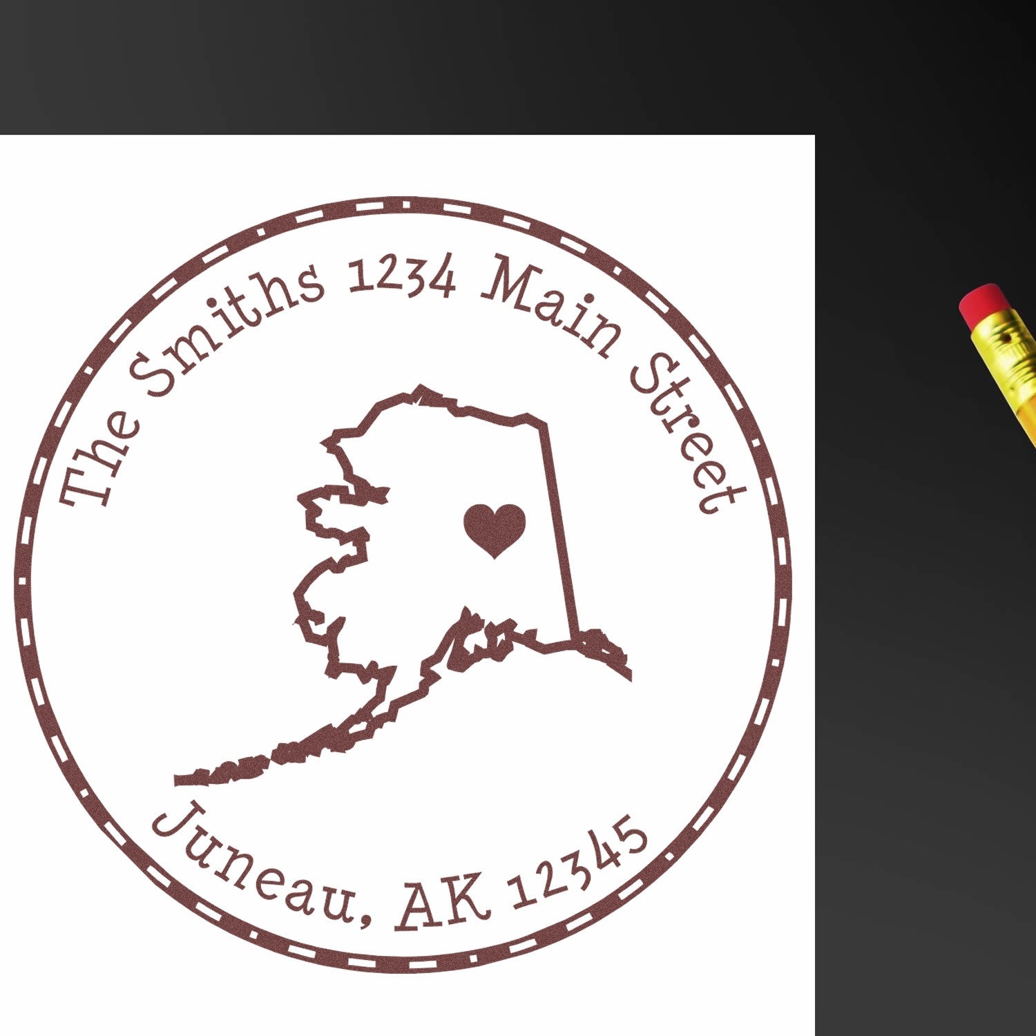 Wood Handle Round Alaska State Luv Address Stamp - Engineer Seal Stamps