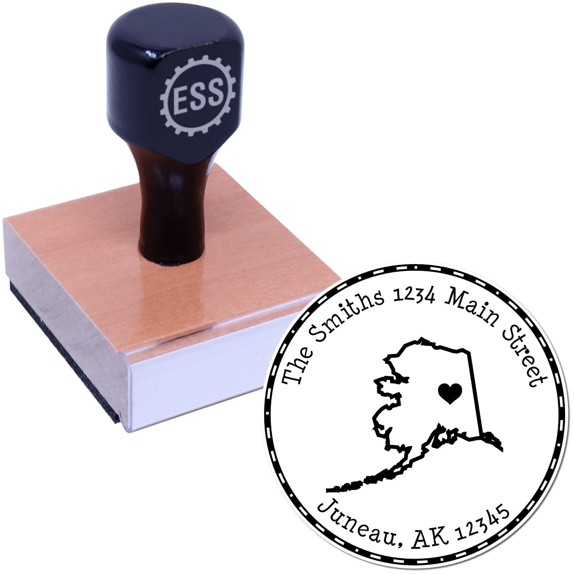 Wood Handle Round Alaska State Luv Address Stamp - Engineer Seal Stamps