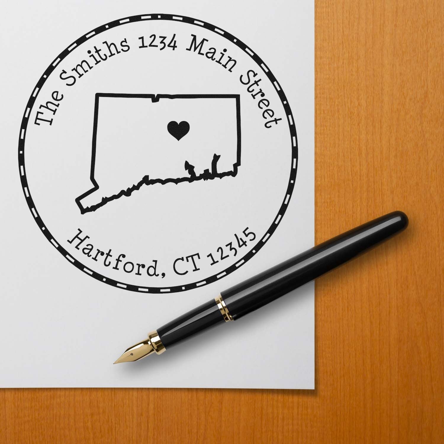 PSI Pre-Inked Round Connecticut State Luv Address Stamp - Engineer Seal Stamps