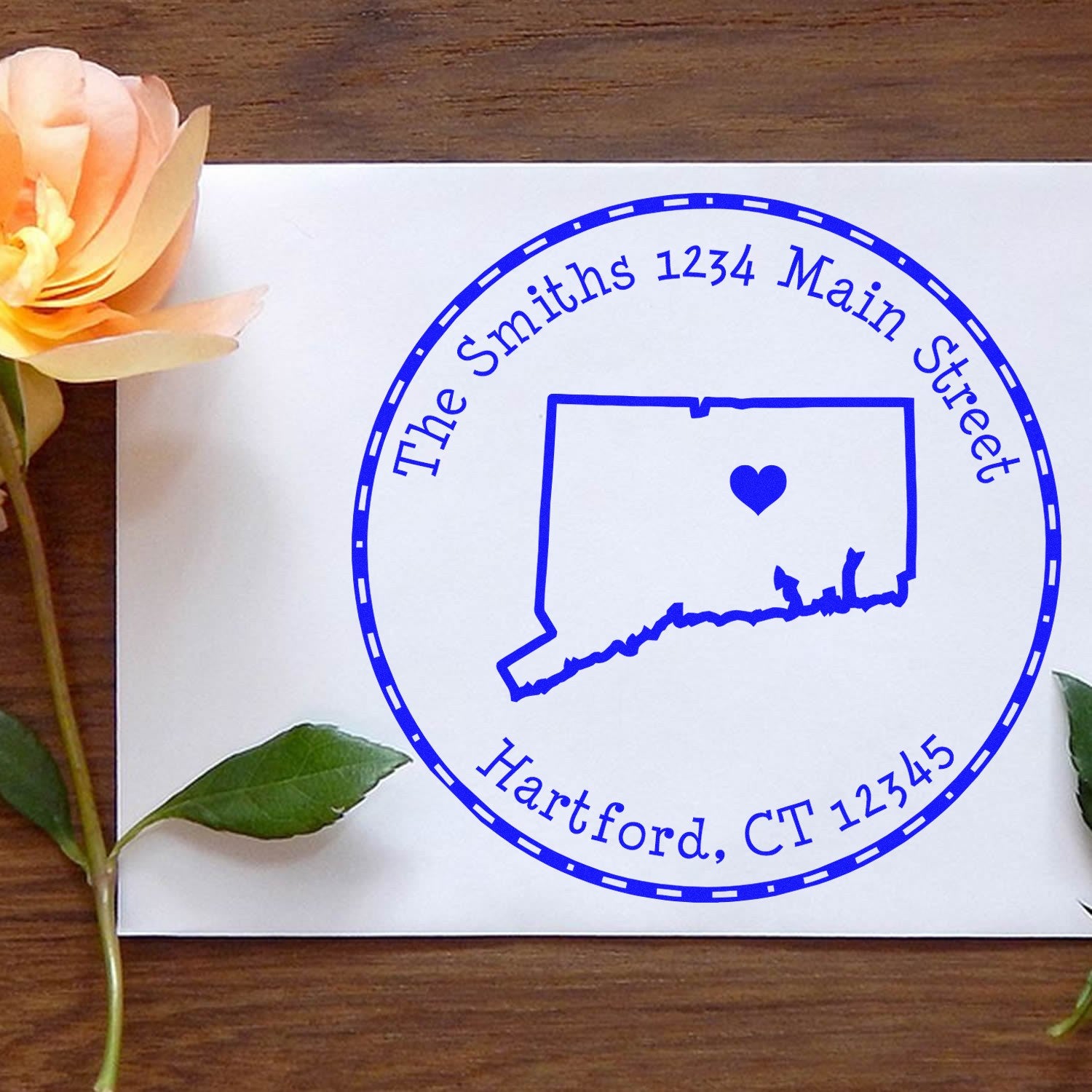 PSI Pre-Inked Round Connecticut State Luv Address Stamp - Engineer Seal Stamps