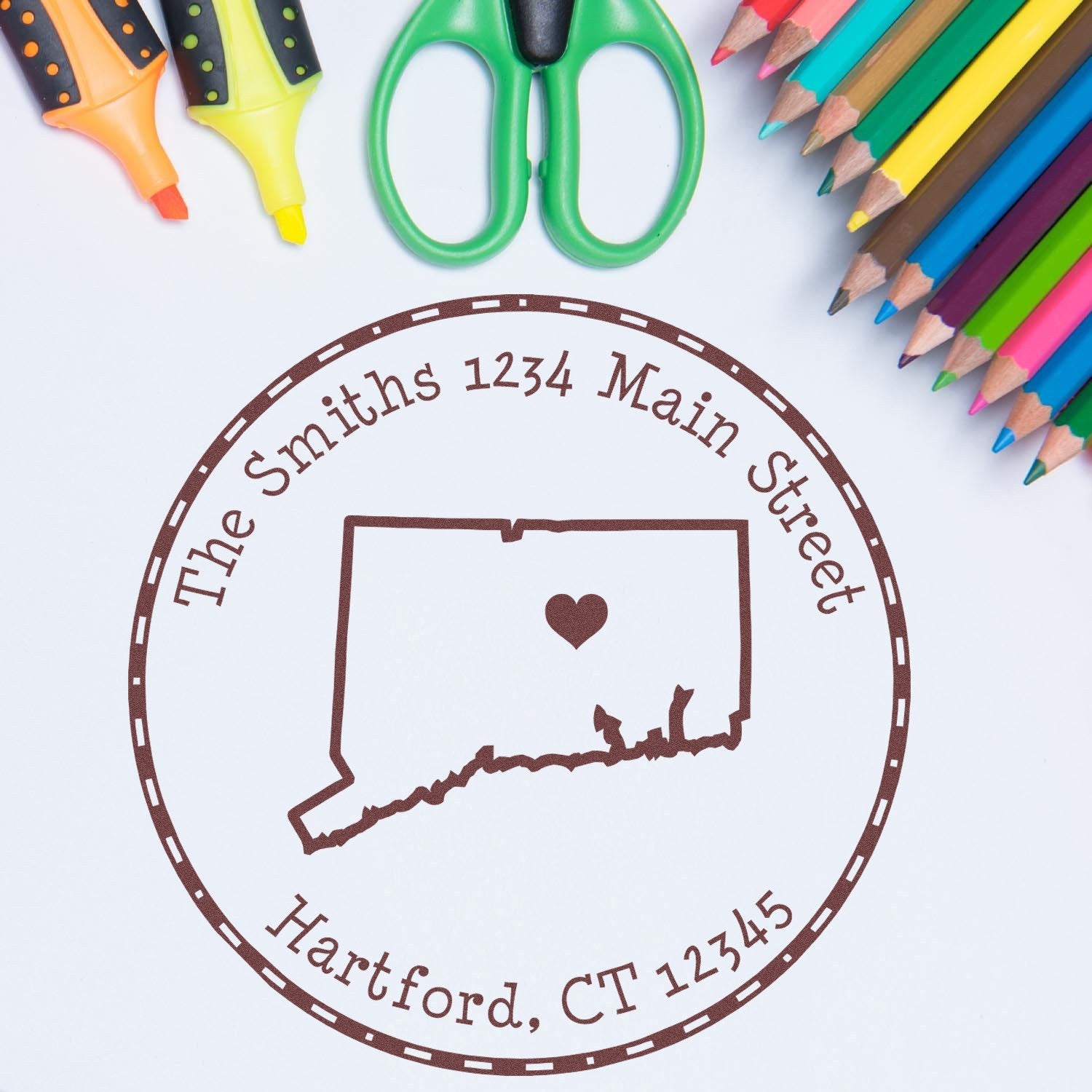 Slim Round Connecticut State Luv Address Stamp - Engineer Seal Stamps