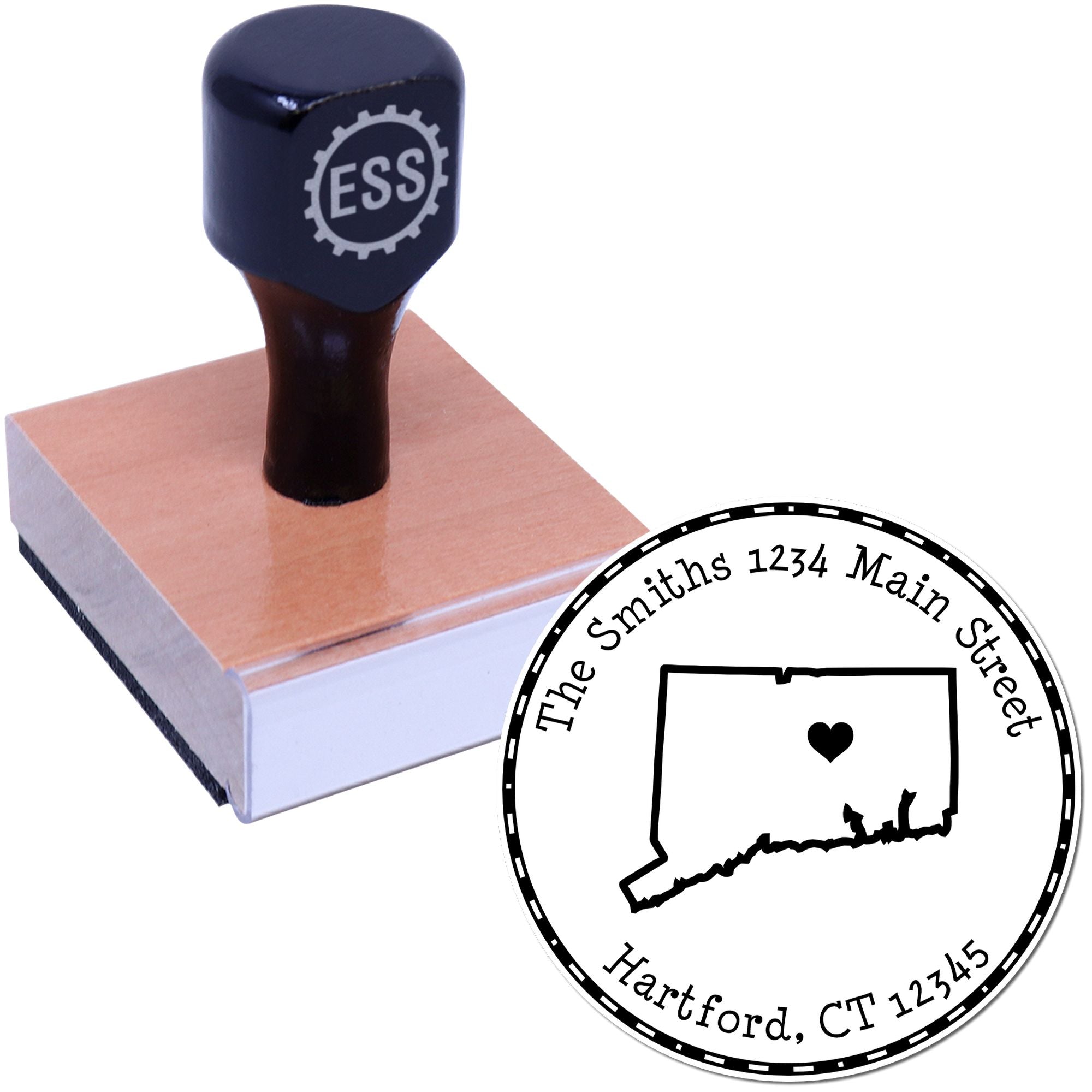 Wood Handle Round Connecticut State Luv Address Stamp - Engineer Seal Stamps