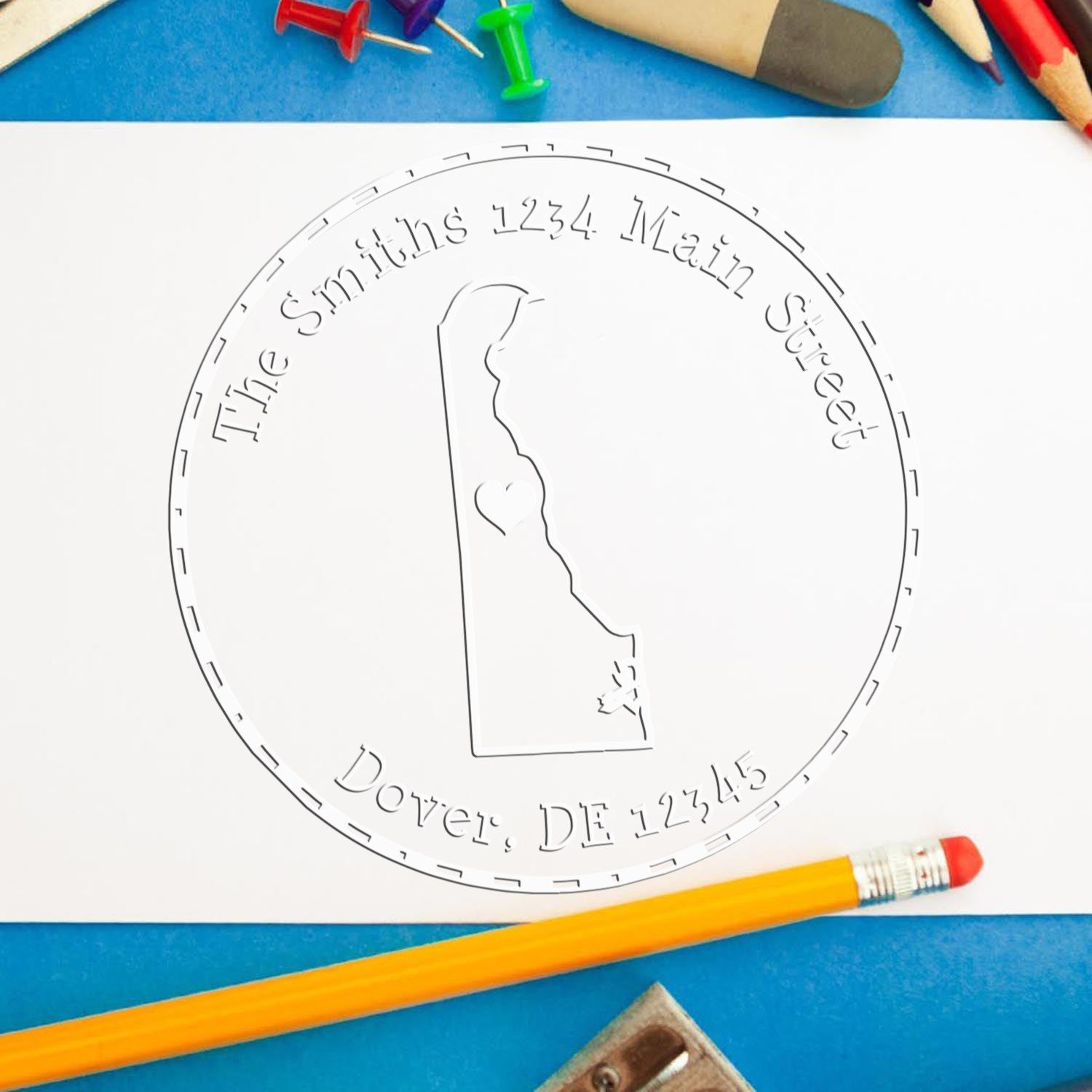 Soft DE State Love Customized Address Embosser Seal Stamp