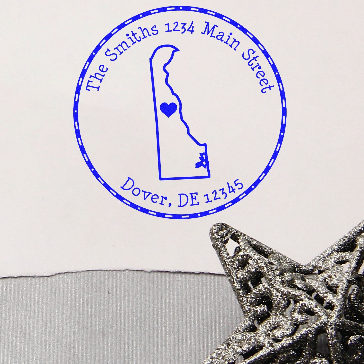 Wood Handle Round Delaware State Luv Address Stamp - Engineer Seal Stamps