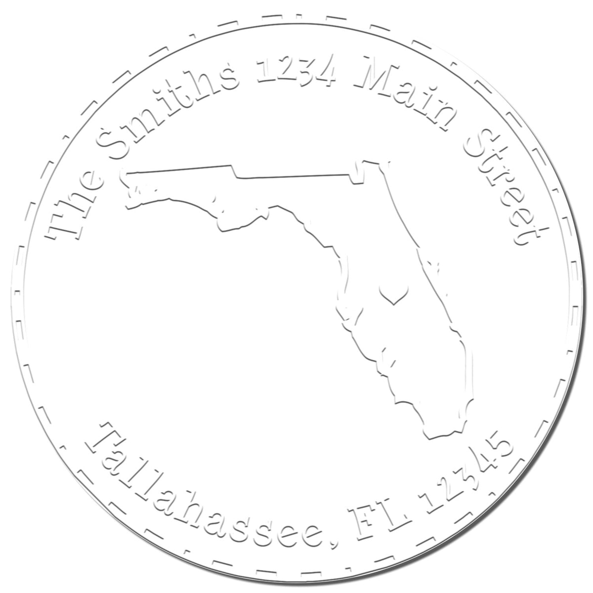 Shiny Soft FL State Love customized address seal with dog stamp design, featuring an enlarged imprint on white background.