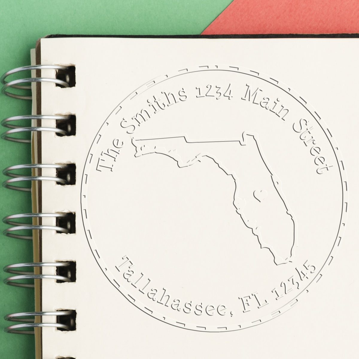 Shiny Soft FL State Love customized address seal featuring a dog stamp design in use on mail.