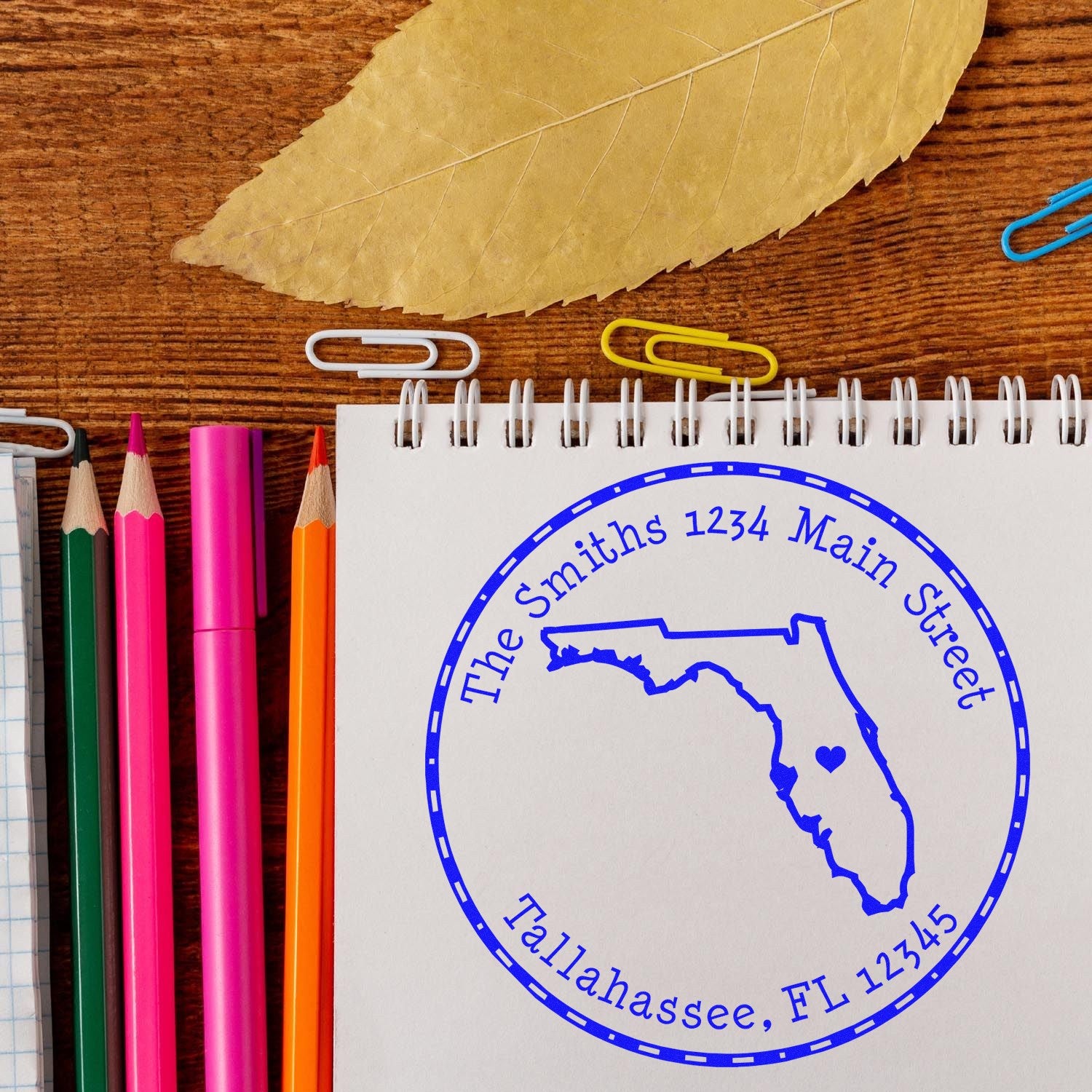 Wood Handle Round Florida State Luv Address Stamp - Engineer Seal Stamps