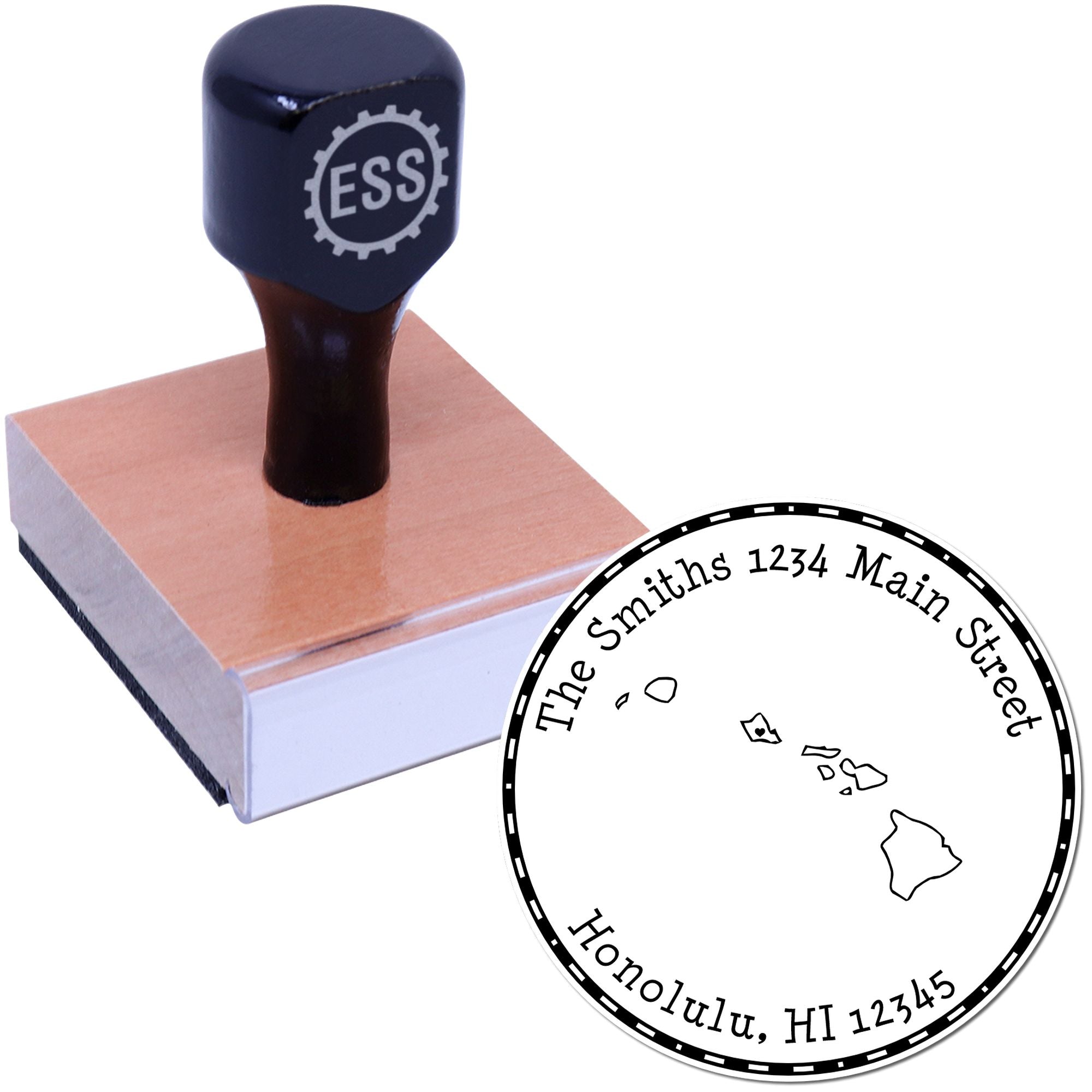 Wood Handle Round Hawaii State Luv Address Stamp - Engineer Seal Stamps