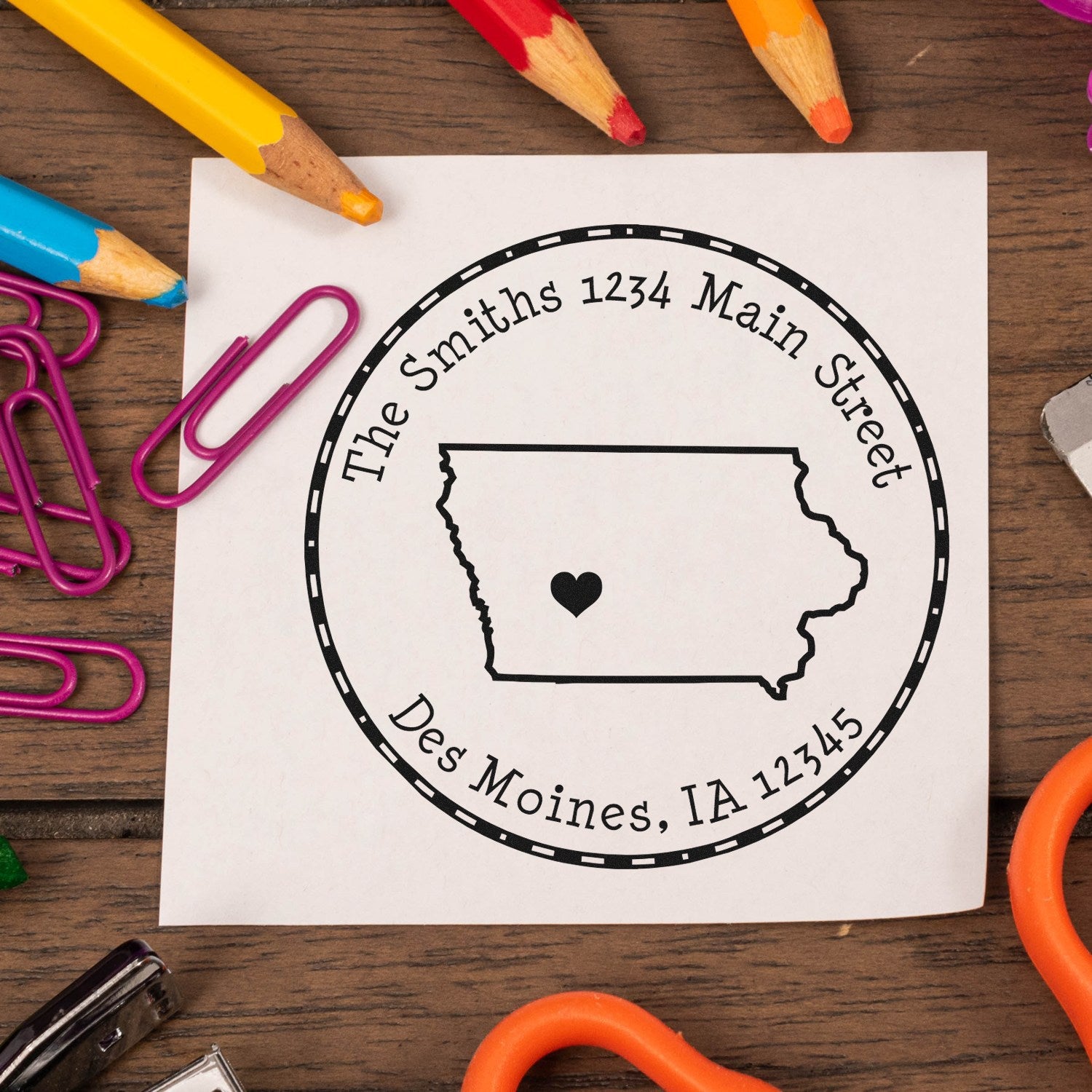 PSI Pre-Inked Round Iowa State Luv Address Stamp - Engineer Seal Stamps
