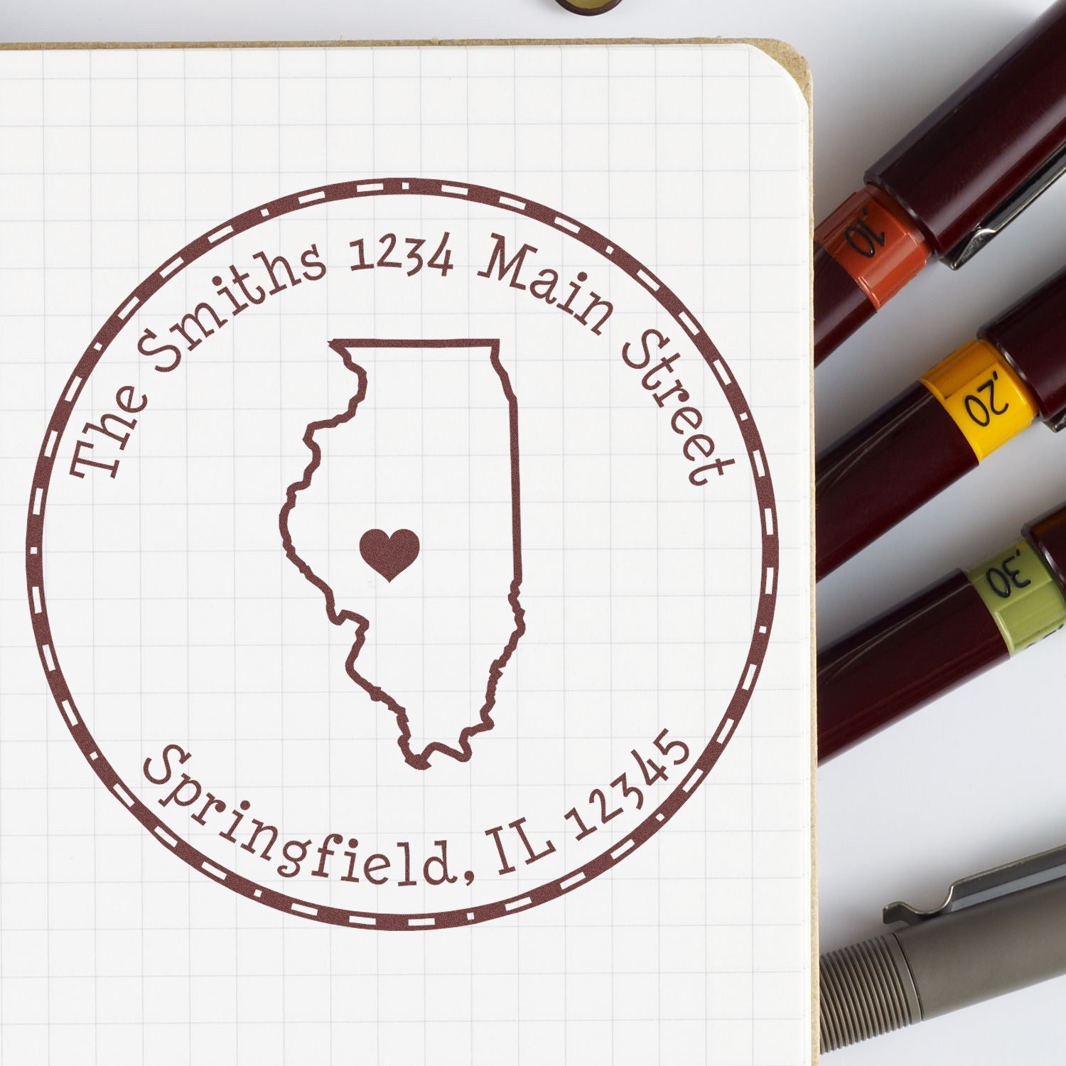 PSI Pre-Inked Round Illinois State Luv Address Stamp - Engineer Seal Stamps