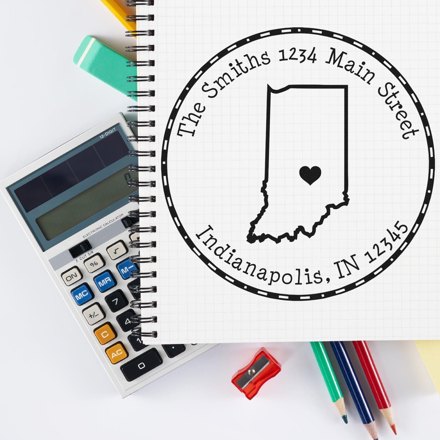 PSI Pre-Inked Round Indiana State Luv Address Stamp - Engineer Seal Stamps