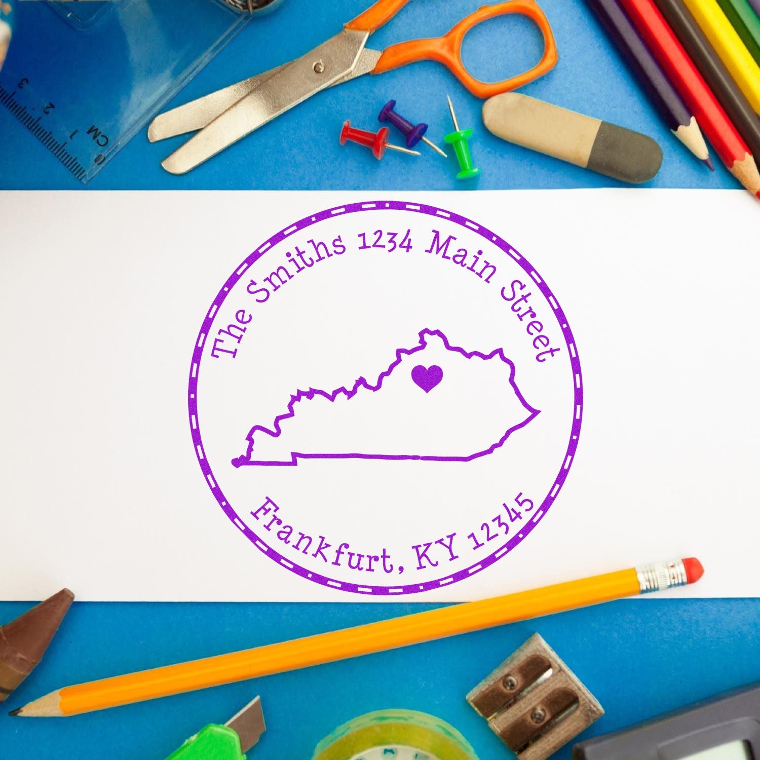 Slim Round Kentucky State Luv Address Stamp - Engineer Seal Stamps